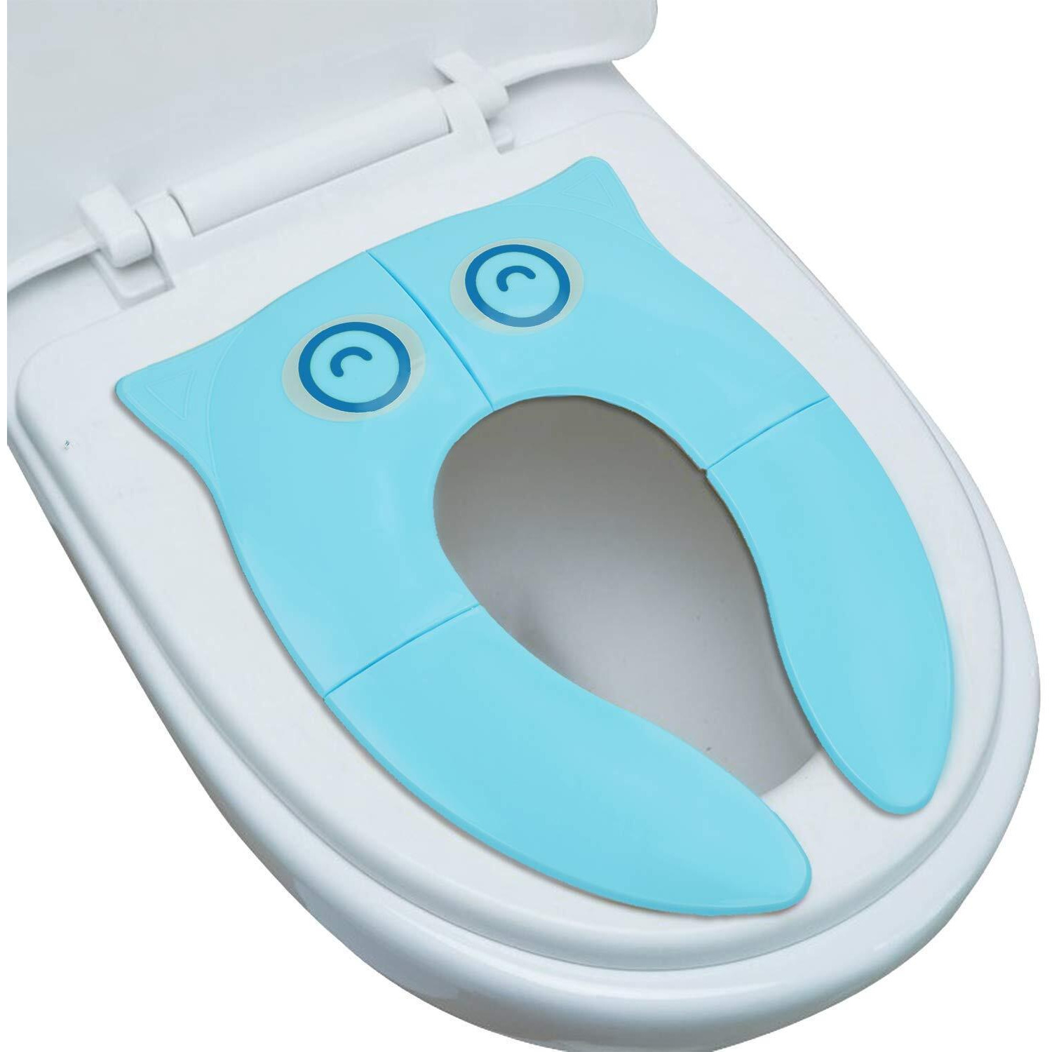 Zollyss Portable Baby Toilet Seat Foldable Western Kids Potty Trainer Cover For Toddler Boys Girls Travel, Blue (Plastic
