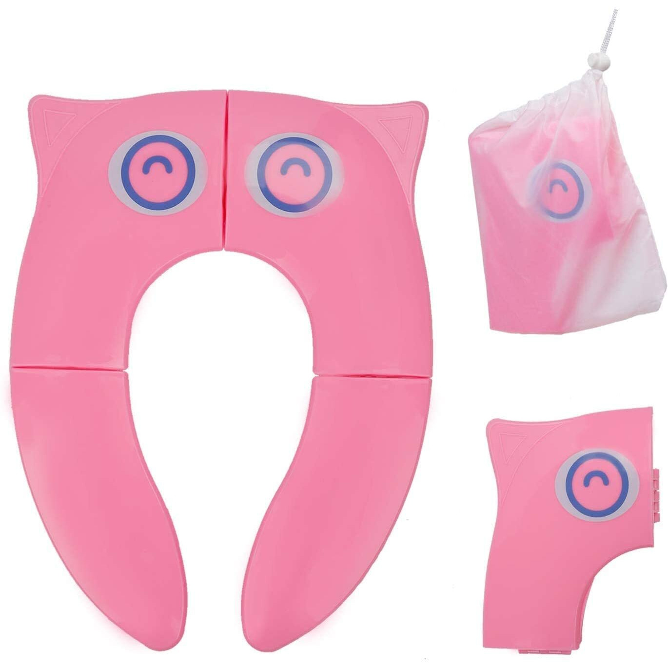 Zollyss Portable Baby Toilet Seat Foldable Western Kids Potty Trainer Cover For Toddler Boys Girls Travel, Pink, Plastic