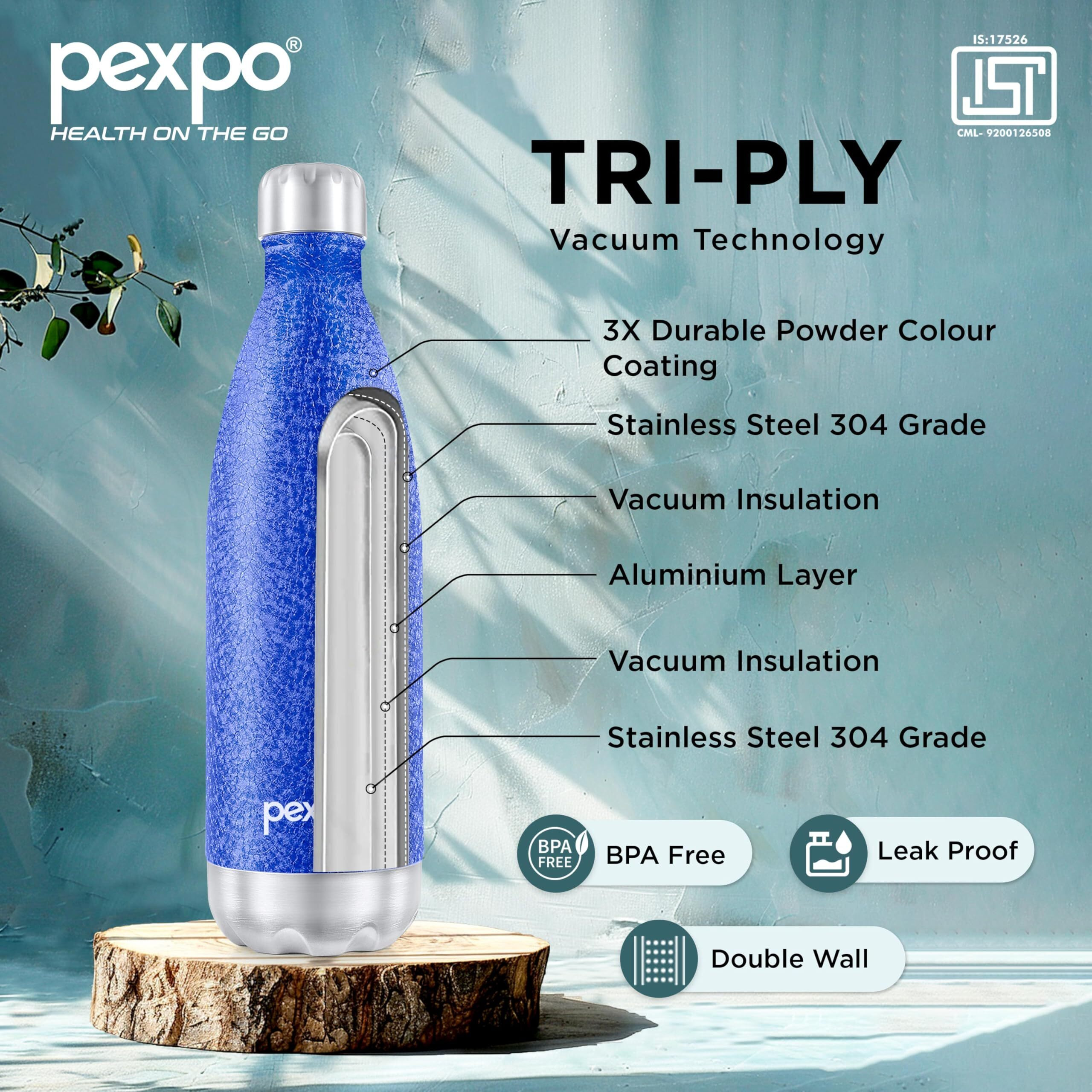 Pexpo Stainless Steel Hot And Cold Vacuum Insulated Isi Certified Flask, 750Ml, Pack Of 2, Blue, Electro | Bpa Free
