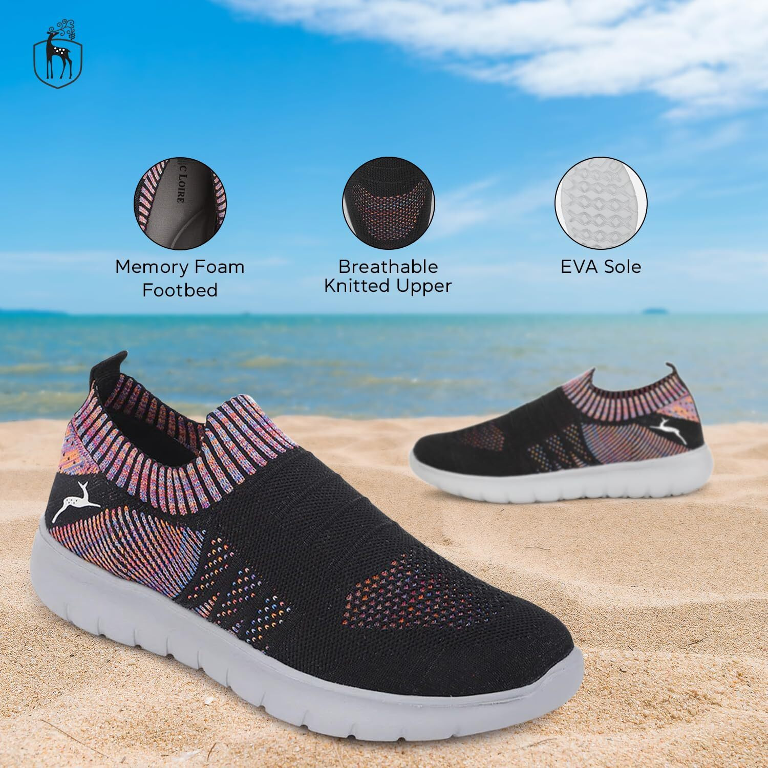 Marc Loire Slip-On Sneakers For Women, Lightweight & Comfortable Walking Sports Shoes Without Laces Multi Color - 4 Uk