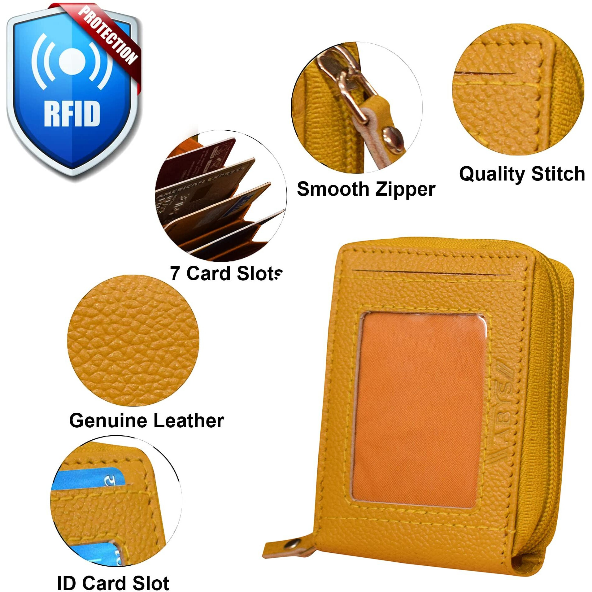 Abys Genuine Leather Yellow Card Holder||Atm Card Case For Men & Women (8549Yl)