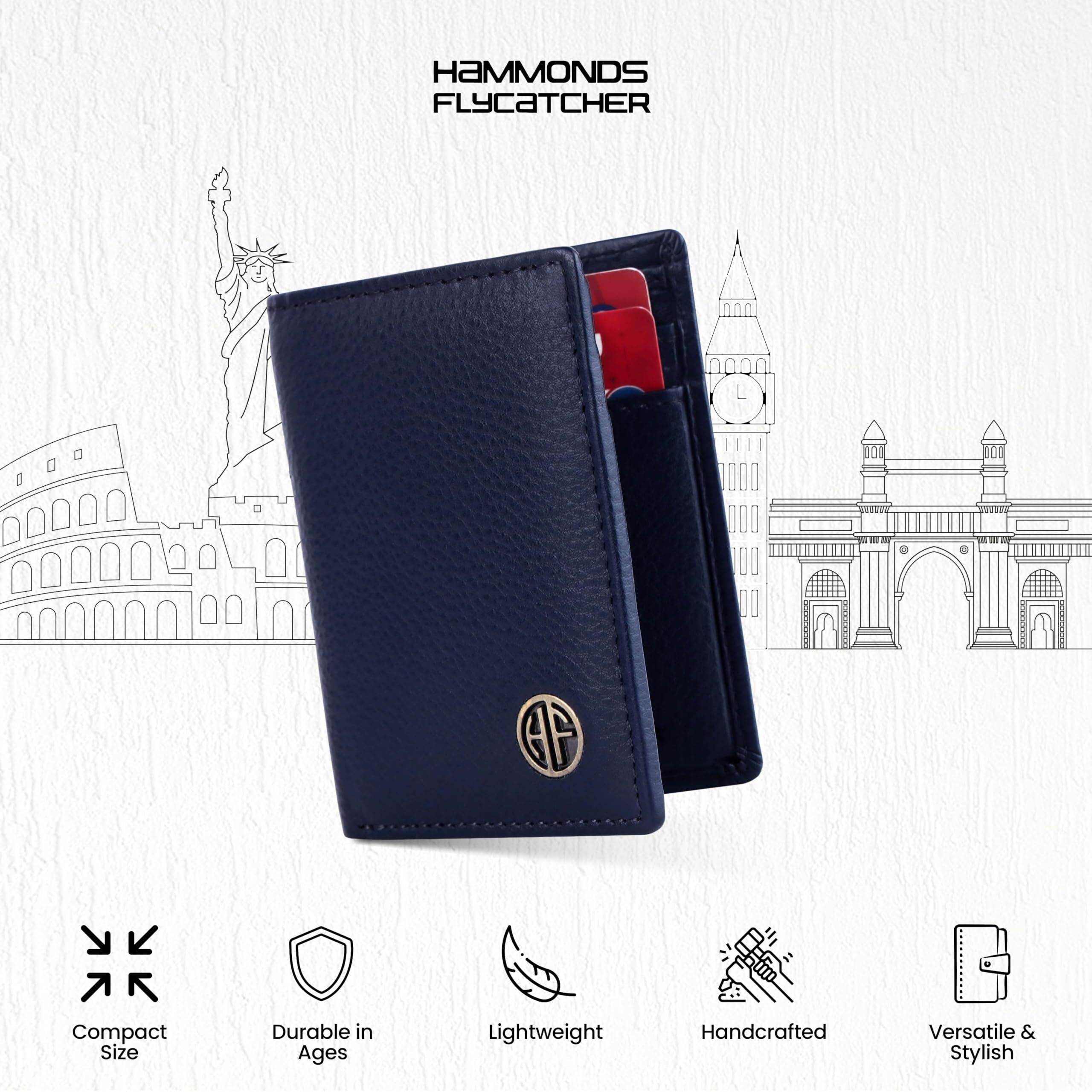 Hammonds Flycatcher Genuine Leather Card Holder Wallet For Man & Women - Credit Card Holder For Men, Rfid Credit Card Wallet For Men, 6 Card Slots, 1 Currency Slot, Atm Card Holder For Men - Blue