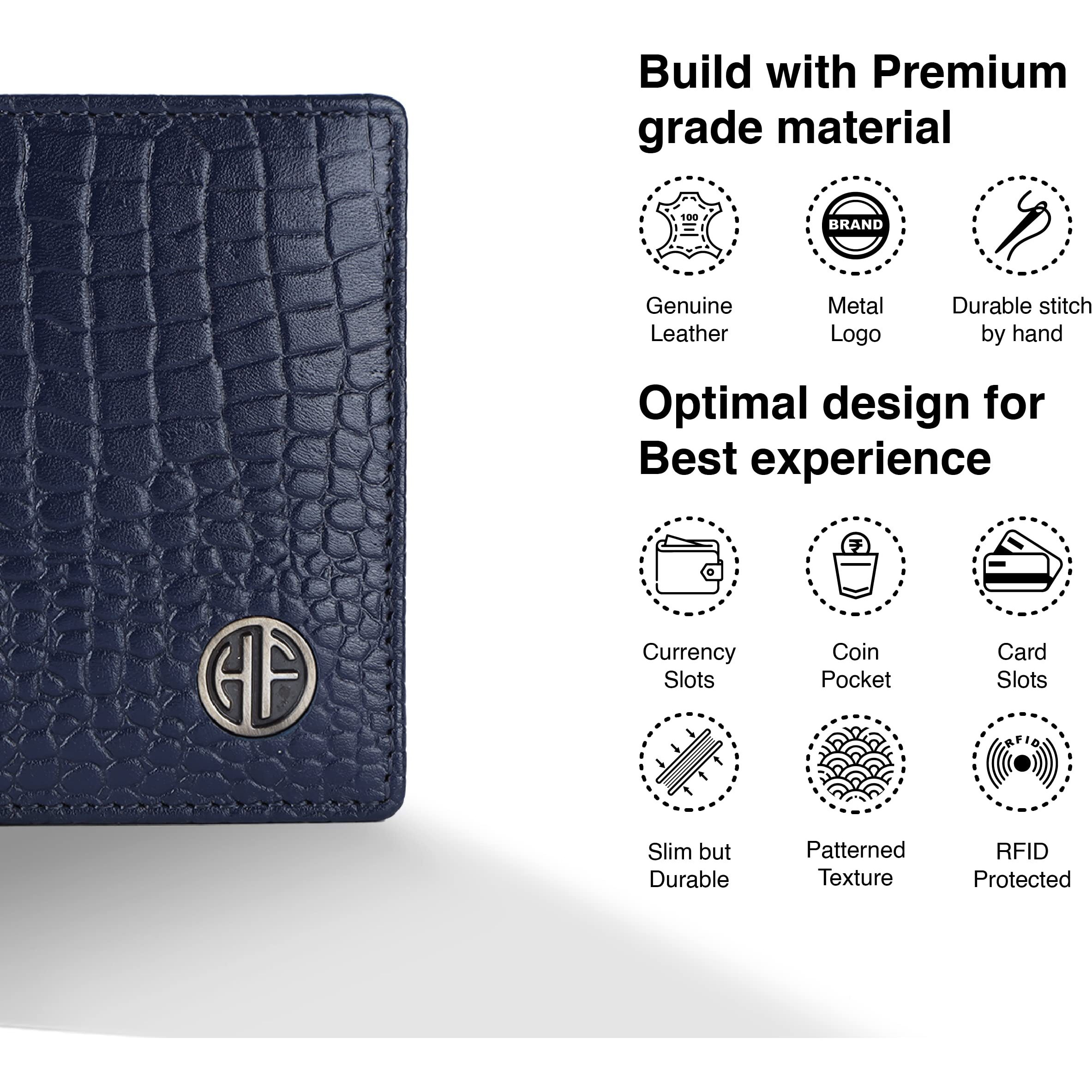 Hammonds Flycatcher Wallet For Men Leather Original, Men Wallet, Leather Wallet For Men Stylish, Mens Wallet Leather, Wallets For Man, 4 Card Slots, Purse For Men Branded, Gift For Men - Croc Blue