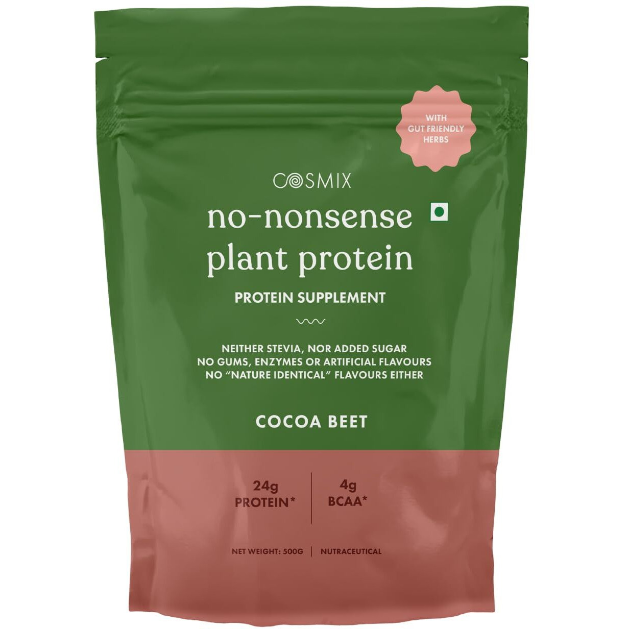 Cosmix No-Nonsense Plant Protein | 24G Protein/Serve | Cocoa Beet | Organic Pea & Rice Isolate | Vegan Protein | Easy To Digest | All Essential Amino Acids - 500G