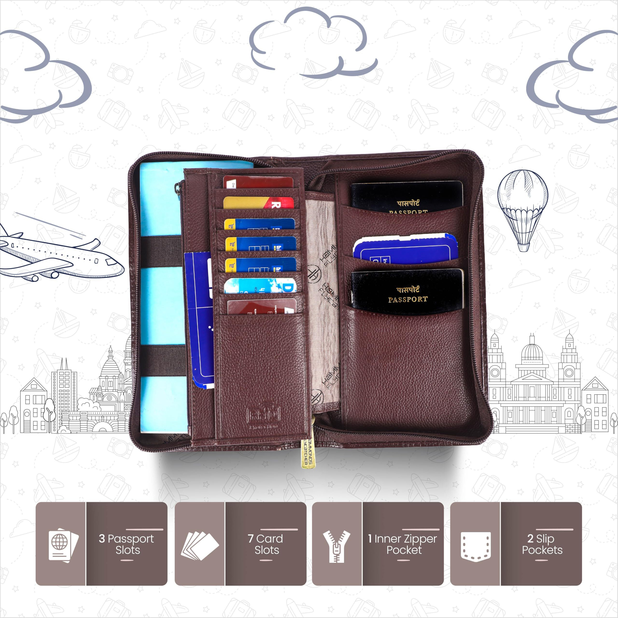 Hammonds Flycatcher Genuine Leather Passport Cover For Men, Passport Cover For Women, Rfid Passport Holder For Men Travel Accessories For Men, Passport Bag For Men, 7 Atm Card Slots - Croc Brown