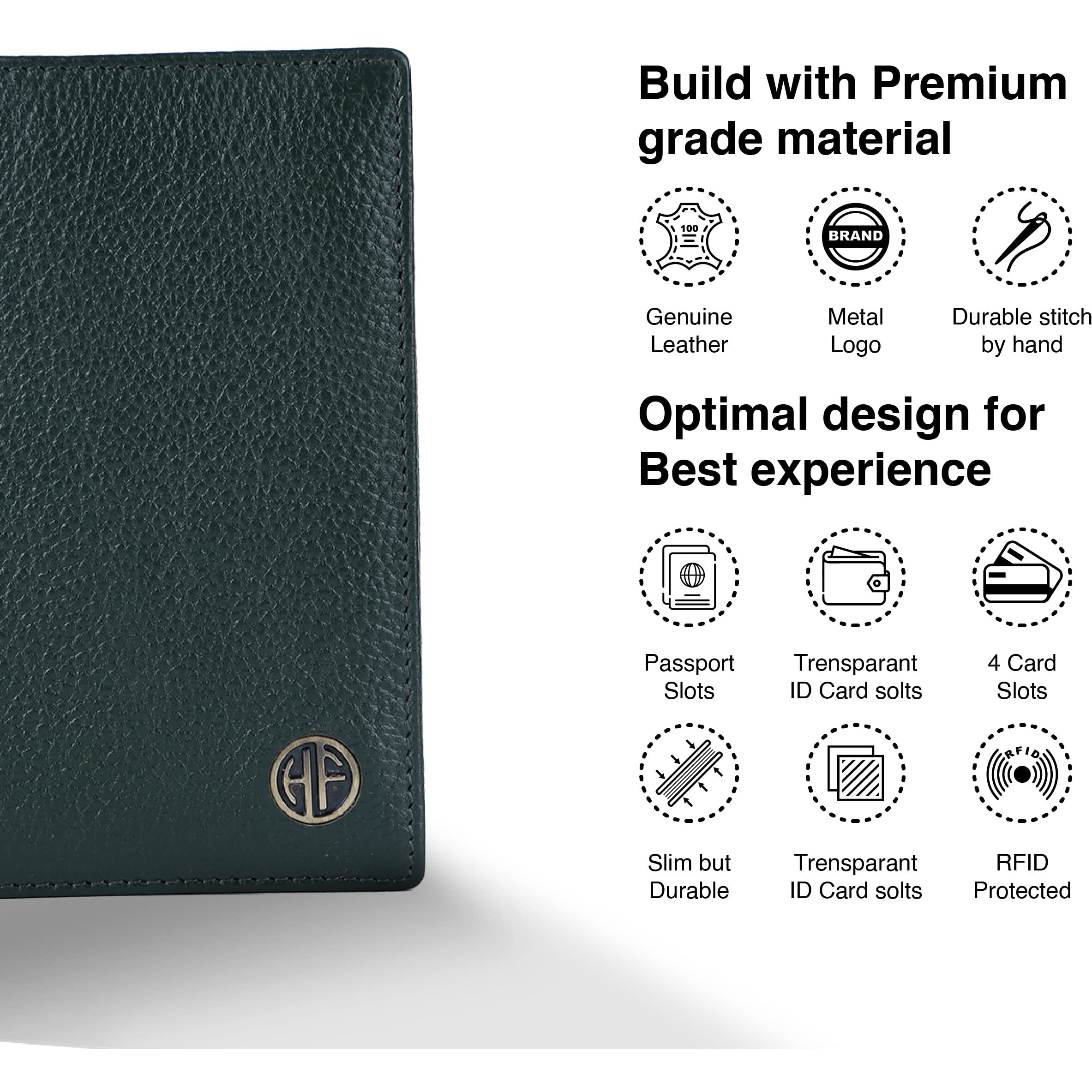 Hammonds Flycatcher Genuine Leather Passport Cover For Men, Passport Cover For Women, Rfid Passport Holder For Men Travel Accessories For Men, Passport Bag For Men, 3 Atm Card Slots - Green