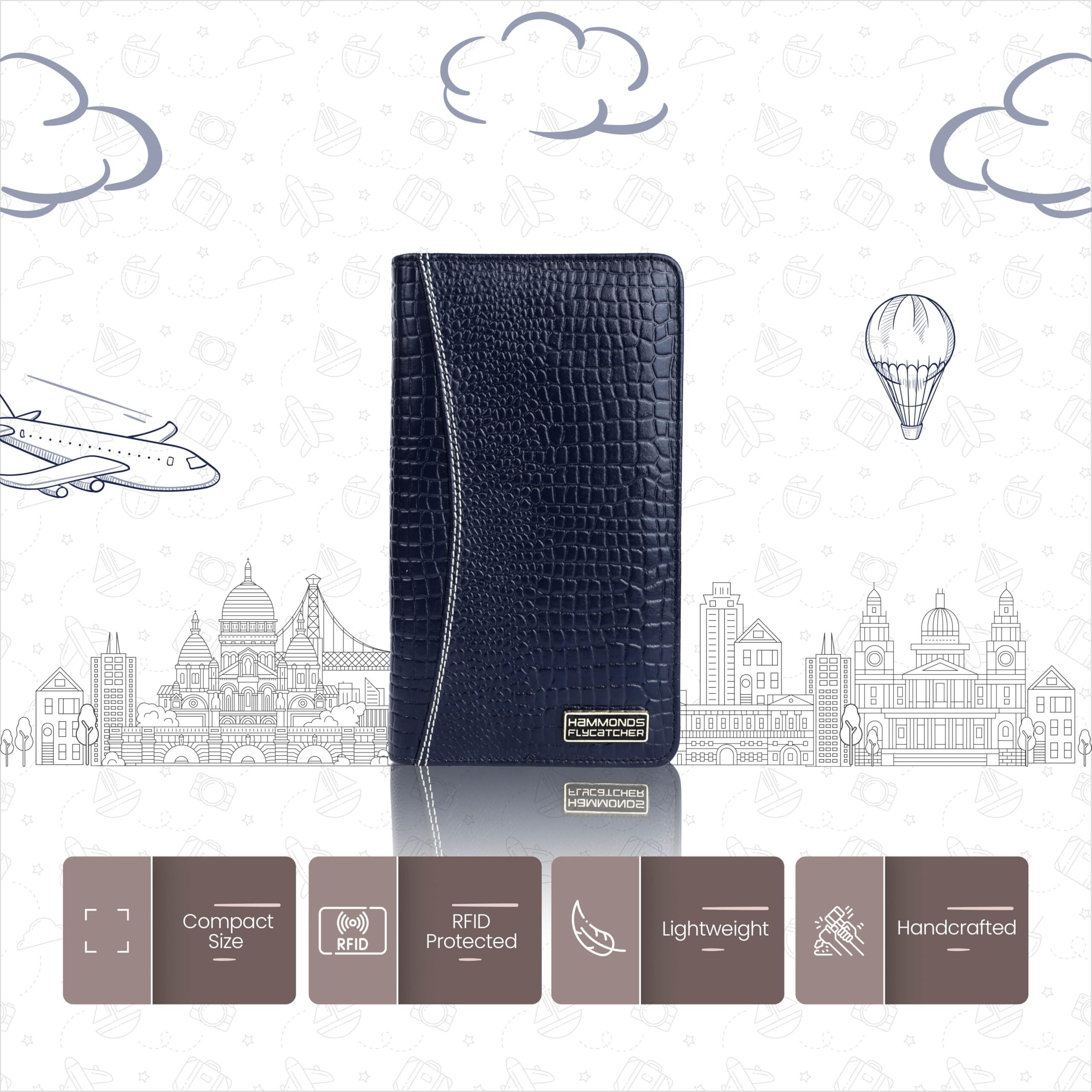 Hammonds Flycatcher Genuine Leather Passport Cover For Men, Passport Cover For Women, Rfid Passport Holder For Men Travel Accessories For Men, Passport Bag For Men, 7 Atm Card Slots - Croc Blue