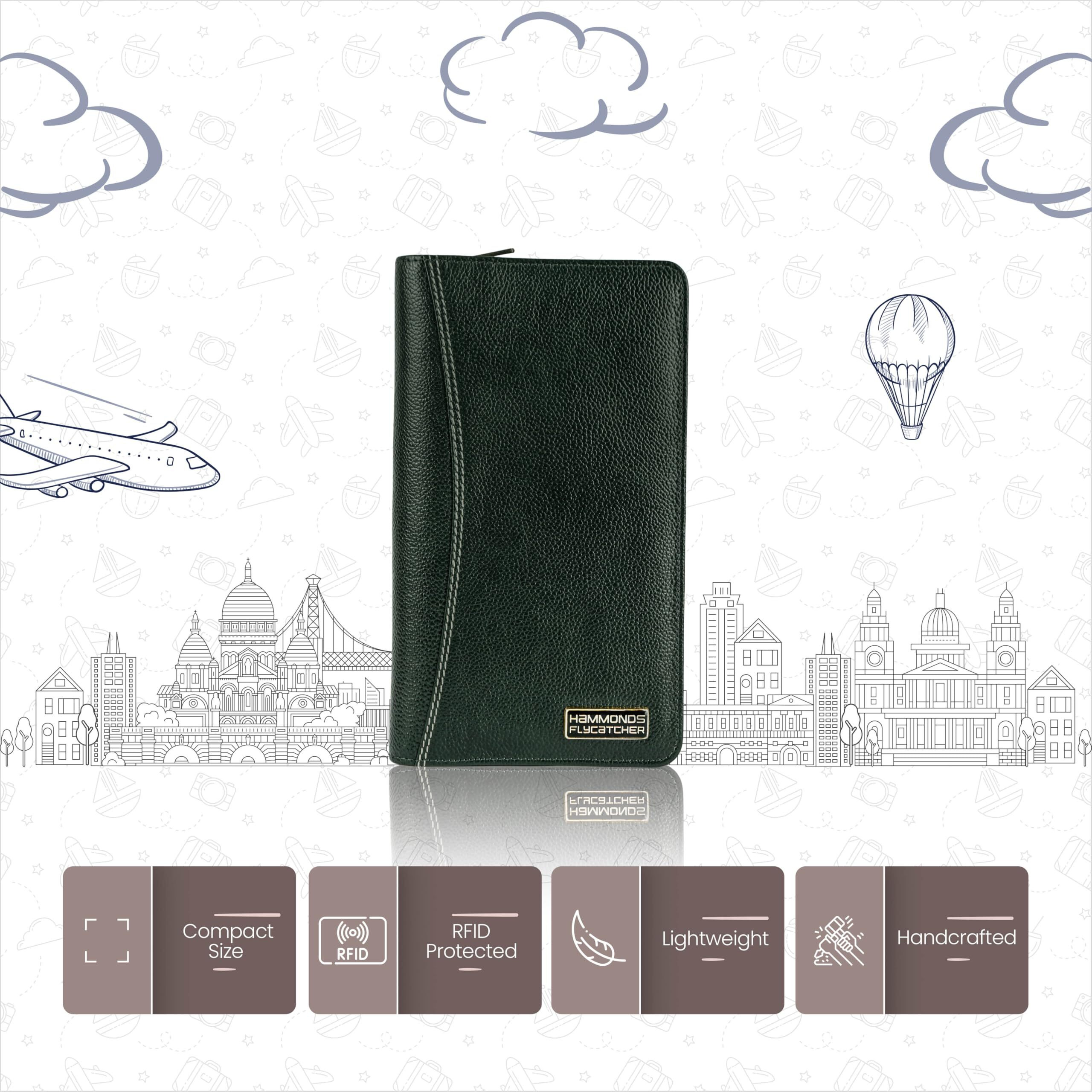 Hammonds Flycatcher Genuine Leather Passport Cover For Men, Passport Cover For Women, Rfid Passport Holder For Men Travel Accessories For Men, Passport Bag For Men, 7 Atm Card Slots - Green
