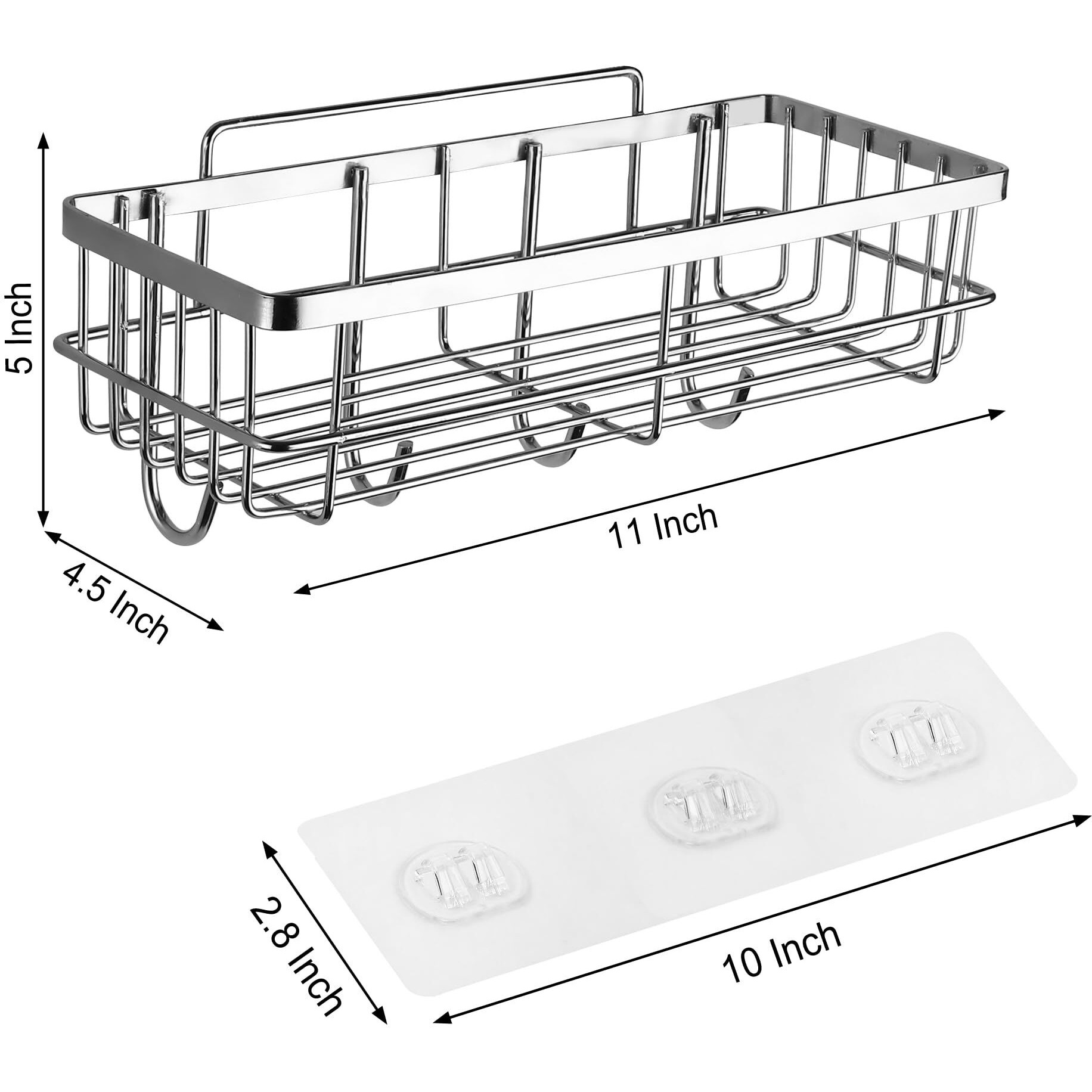 Saleon Self Adhesive Rack For Kitchen And Bathroom &lt6 Month Warranty> Wall Mounted Rack With Hooks, Stainless Steel Storage Rack, Rust Free Bathroom Shelf, Multipurpose Rack For Bathroom Accessories