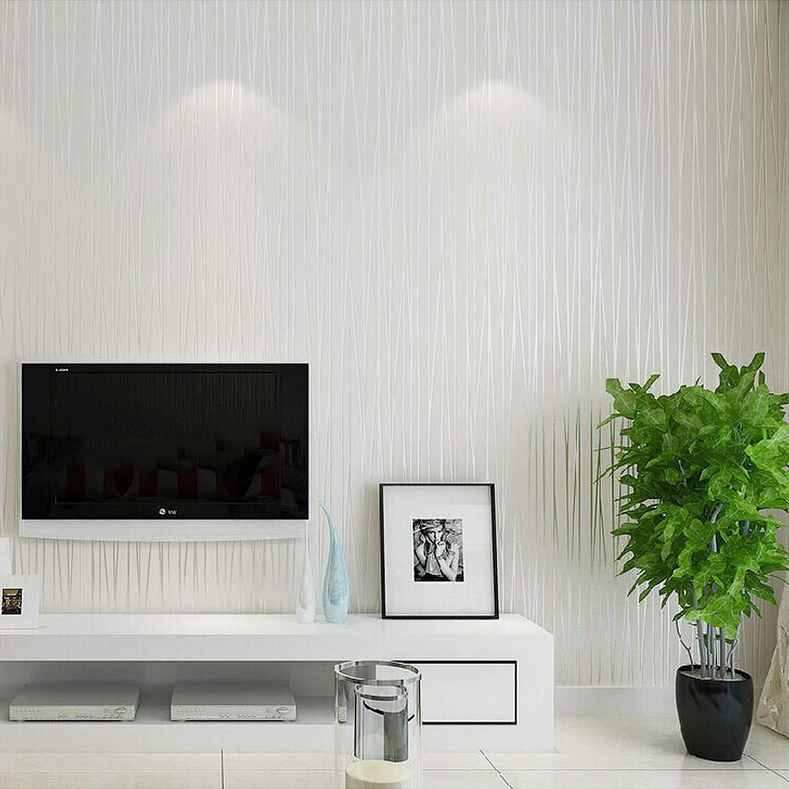 Wolpin Wall Stickers Wallpaper, Home Renovation Stripe Living Room (45 Cm X 10M) Hall, Office Bedroom Embossed Decal, White