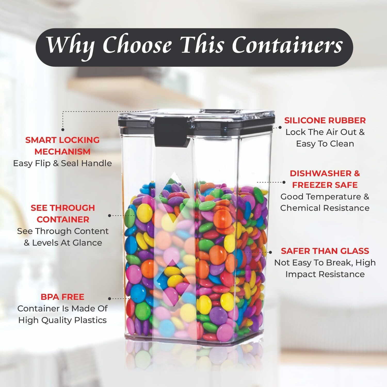 Golwyn Air Tight Containers For Kitchen Storage Set, Bpa Container For Kitchen Storage Set, Kitchen Organizer And Kitchen Accessories Items & Storage(1100 Ml Set Of 8)(Plastic)Transparent