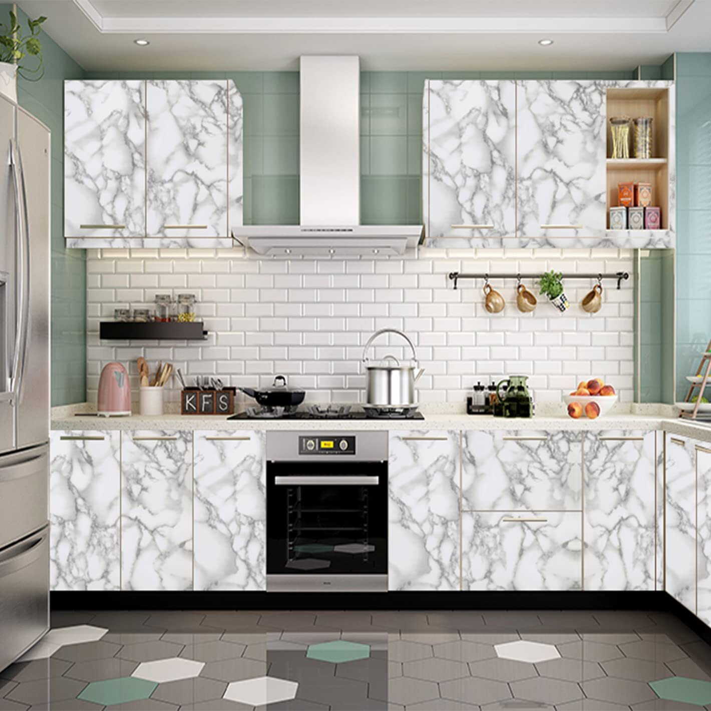 Wolpin Wall Stickers Marble Wallpaper Furniture Kitchen, Cabinets, Almirah, Tabletop, Plastic Table, Wooden Table, Wardrobe, Renovation Pvc Diy Self Adhesive, Pearl White