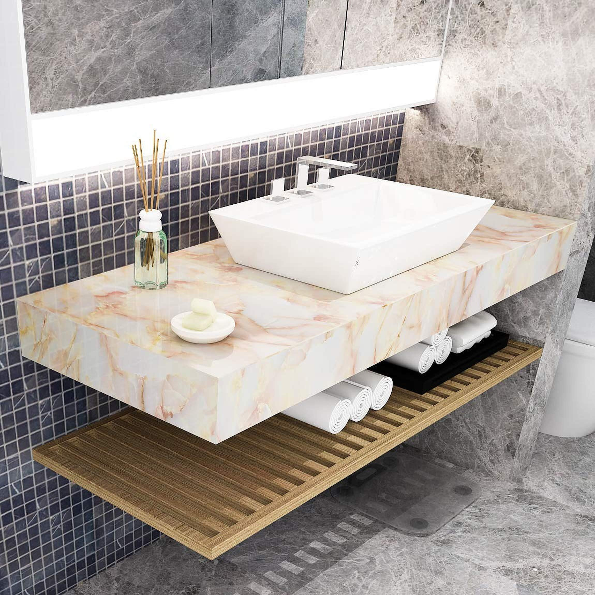 Wolpin Wall Stickers Marble Wallpaper Furniture (45 Cm X 10 M) Jade Kitchen Counter, Cabinet Makeover, Almirah, Plastic & Wooden Tabletop, Wardrobe, Pvc Diy Self Adhesive, Beige