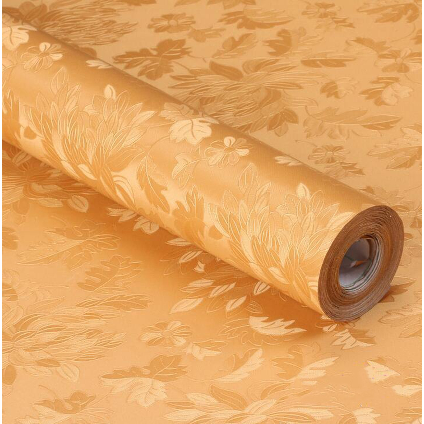 Wolpin Wall Stickers Wallpaper, Living Room, Bedroom, (45 Cm X 10M) Textured Embossed Decal Floral Home Decoration, Diy Self Adhesive, Gold