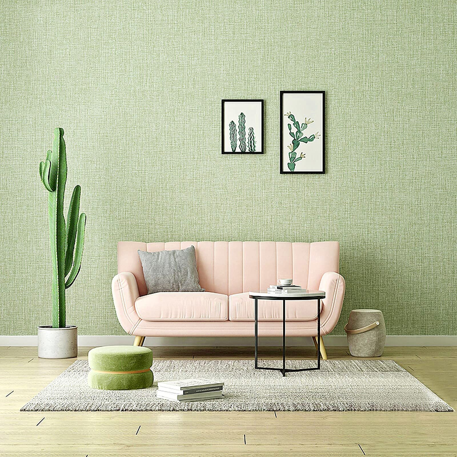 Wolpin Wall Stickers Wallpaper Green Wood Grain (45 Cm X 10 M) Look Modern Living Room Embossed Self Adhesive, Green