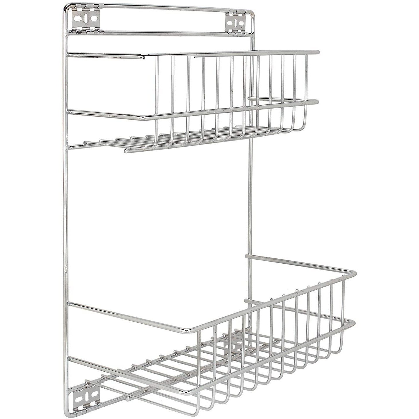 Ab99 Collection Stainless Steel Wall Mounted Rack Kitchen And Detergent Rack, Multi Purpose Shelves For Bathroom, Bath Room Shelves/Corner Organizer, Shelf Bathroom (Set Of 2Utensils, Silver)