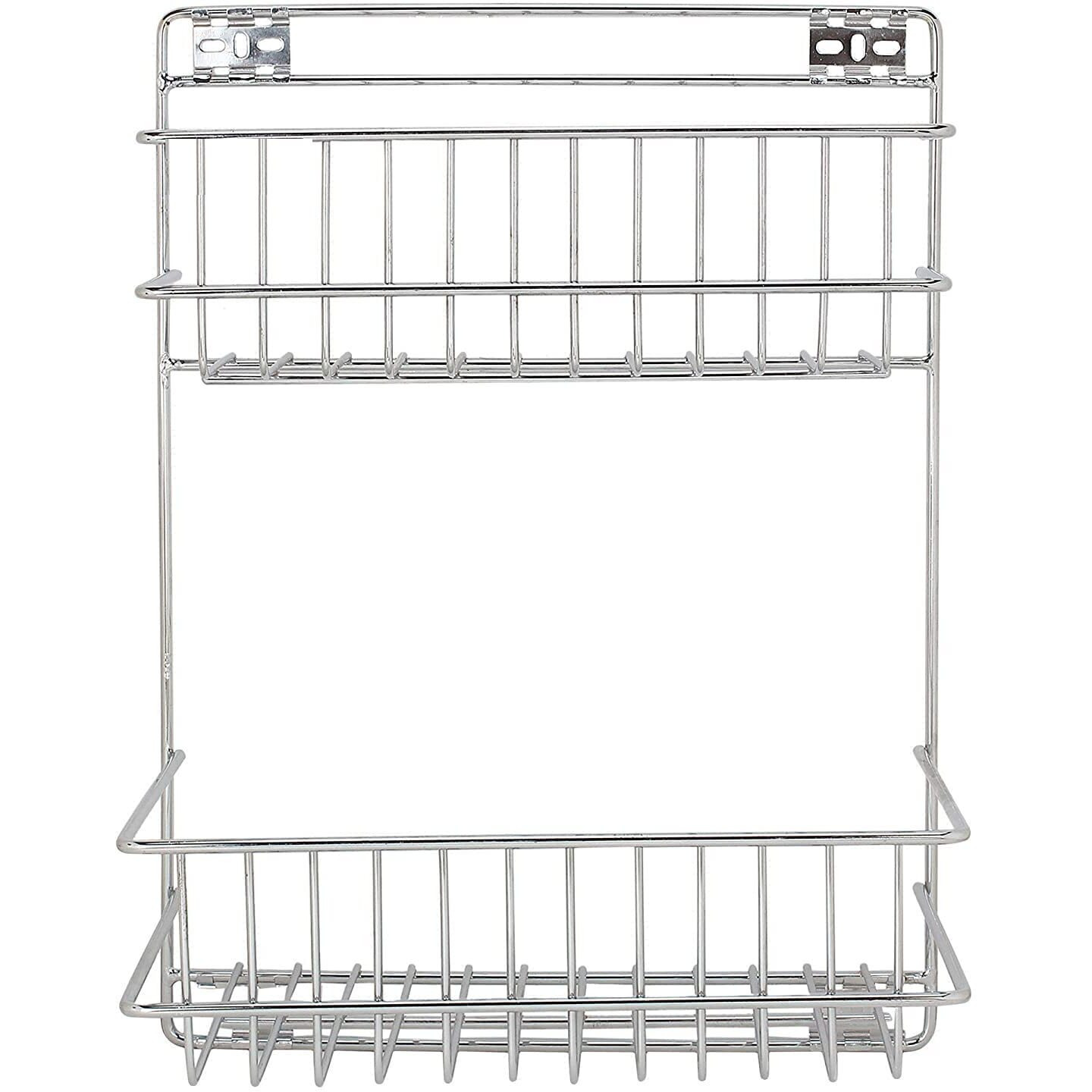 Ab99 Collection Stainless Steel Wall Mounted Rack Kitchen And Detergent Rack, Multi Purpose Shelves For Bathroom, Bath Room Shelves/Corner Organizer, Shelf Bathroom (Set Of 2Utensils, Silver)