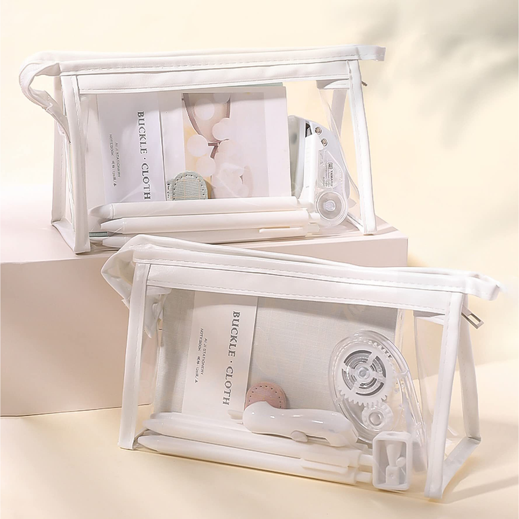 Wolpin Large Capacity Pencil Bag, Transparent Pencil Pouch With Zipper Closure Portable Makeup Pouch, Case Cute Stationery Bag For Students Girls Adults Office (Transparent)