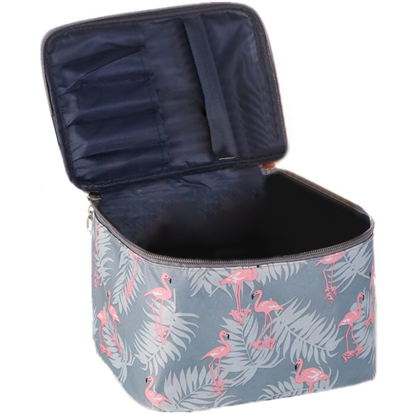 Wolpin Professional Large Cosmetic Makeup Kit Storage Organizer Travel Toiletry Vanity Bag With Big Compartment, Waterproof Makeup Brush Holder Portable (22.5 X 17 X 15 Cm) Flamingo Design, Multicolor