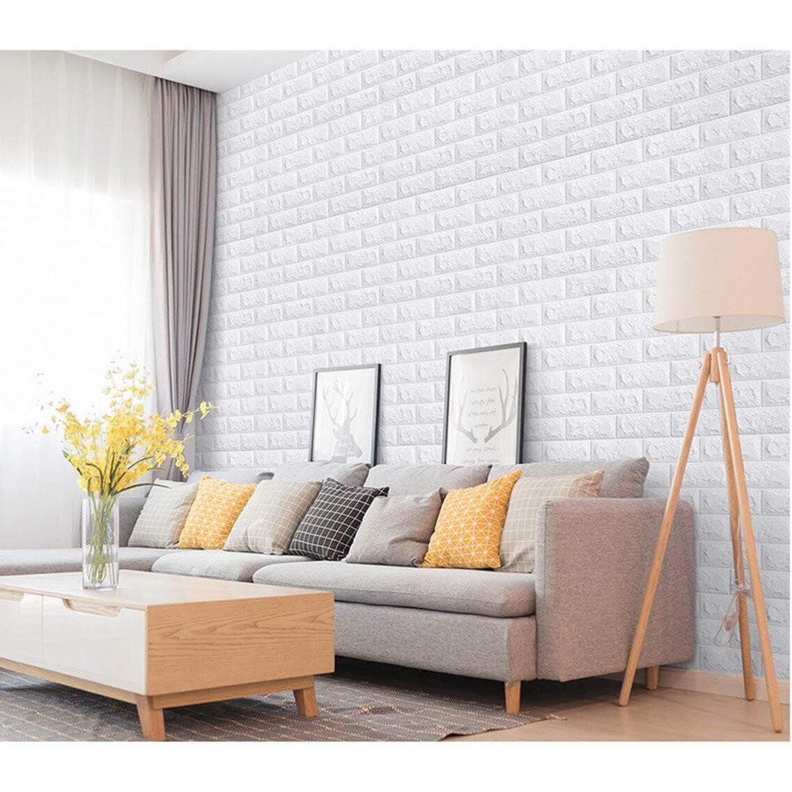 Pozet 3D Brick Wallpaper Pe Foam Self Adhesive Brick Design Wall Stickers/Diy Wallpaper For Home Hotel Living Room Bedroom Cafe Deco (70 X 77 Cm, White)