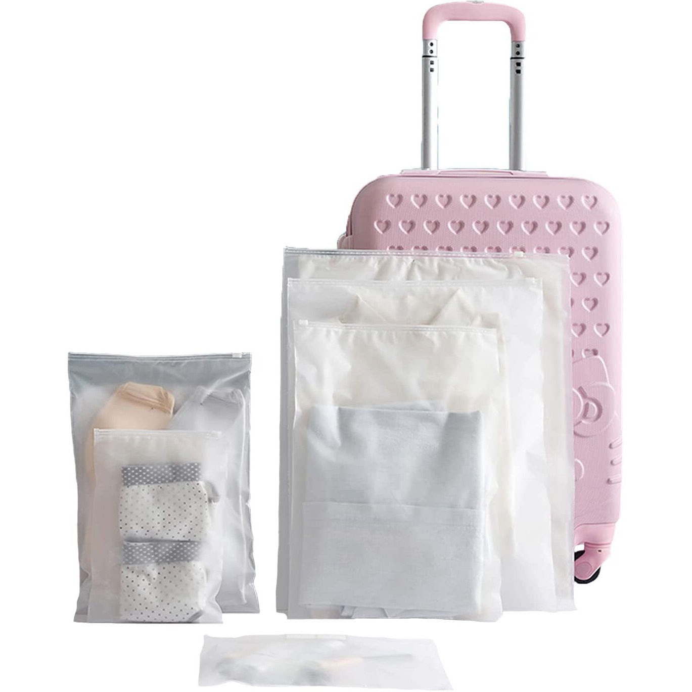 Wolpin Set Of 17 Pcs Travel Organizer Packing Bags For Men & Women Luggage Bags Laundry Clothes Pouch Set (Large, Med, Small, Xs) Ethylene_Vinyl_Acetate | White