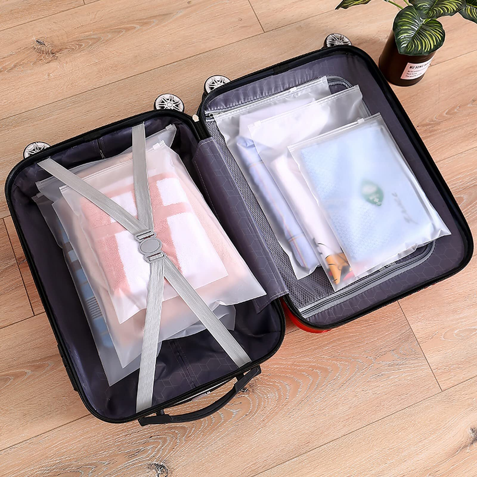 Wolpin Set Of 17 Pcs Travel Organizer Packing Bags For Men & Women Luggage Bags Laundry Clothes Pouch Set (Large, Med, Small, Xs) Ethylene_Vinyl_Acetate | White
