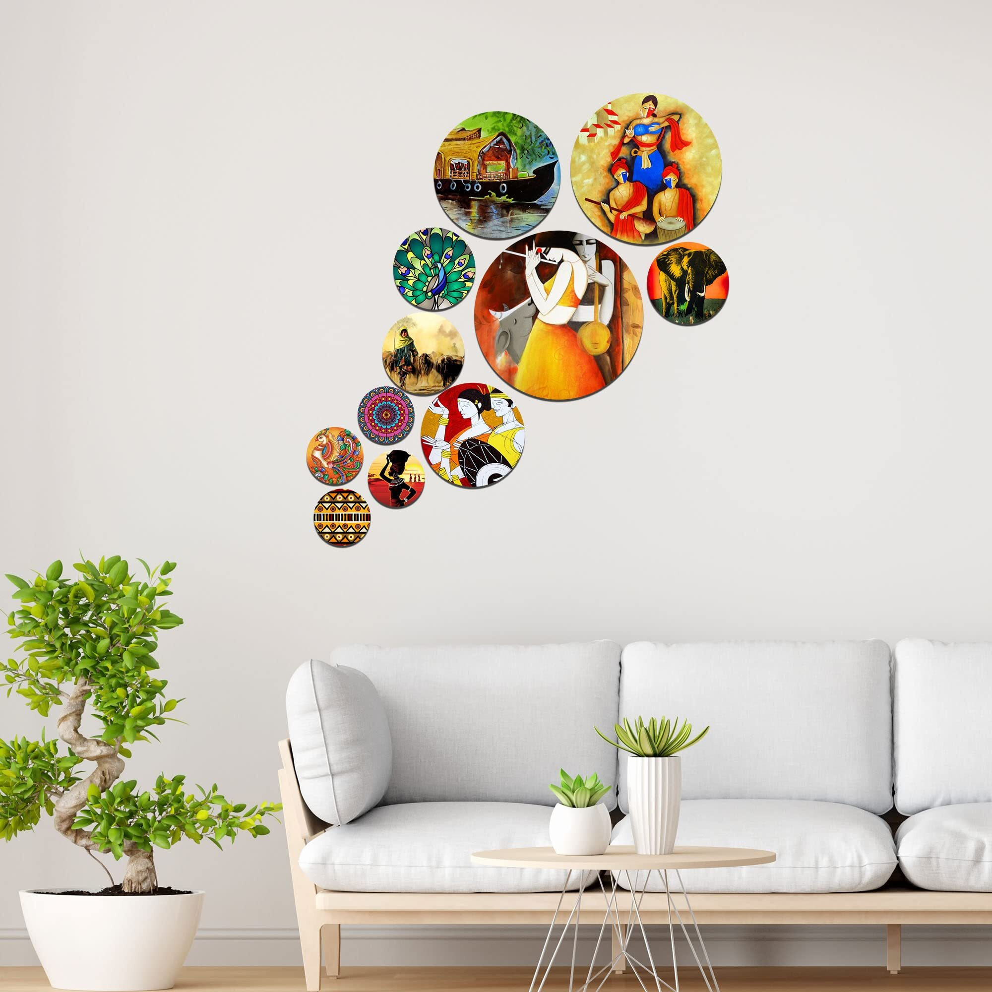 Artvibes Designer Mdf Wooden Wall Hanging Decoration Item For Home | Office | Gift | Wooden Wall Hanging | Wall Art | Living Room | Bedroom | Wall Decorative Items (Wps_121N), Pack Of 11 Pieces