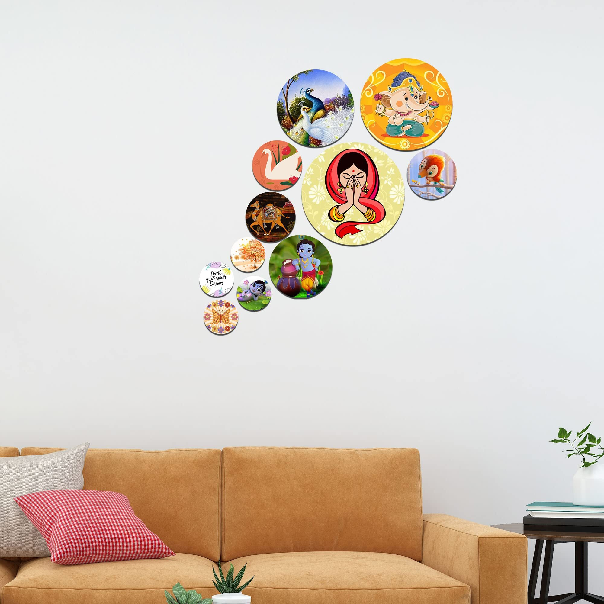 Artvibes Designer Mdf Wooden Wall Hanging Decoration Item For Home | Office | Gift | Wooden Wall Hanging | Wall Art | Living Room | Bedroom | Wall Decorative Items (Wps_120N), Pack Of 11 Pieces