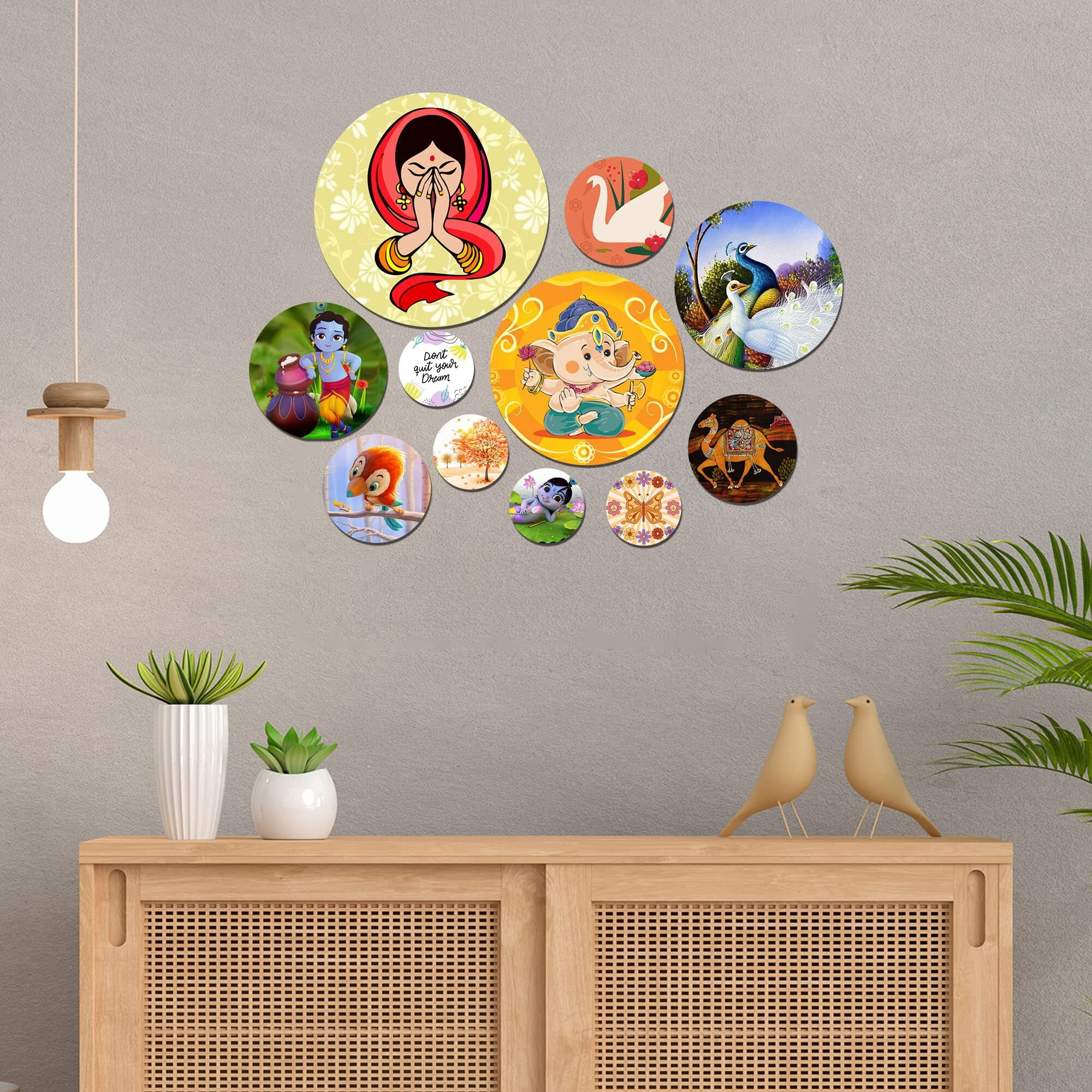 Artvibes Designer Mdf Wooden Wall Hanging Decoration Item For Home | Office | Gift | Wooden Wall Hanging | Wall Art | Living Room | Bedroom | Wall Decorative Items (Wps_120N), Pack Of 11 Pieces