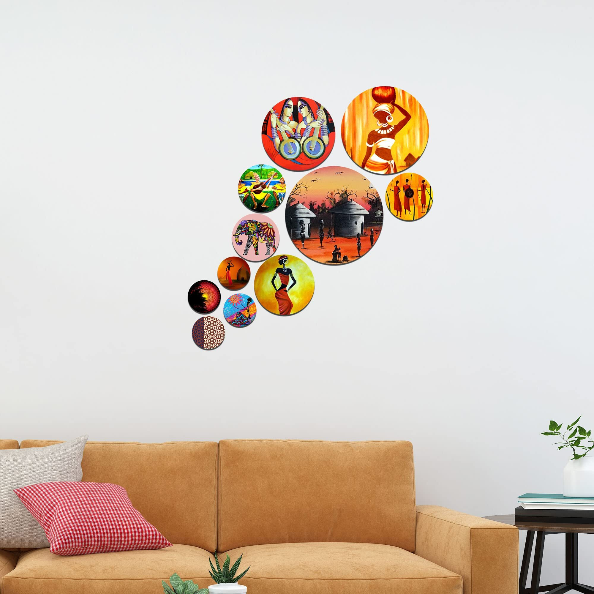 Artvibes Designer Mdf Wooden Wall Hanging Ornaments Decoration Item For Home | Office | Gift | Wall Art | Living Room | Bedroom | Wall Decorative Items (Wps_127N), Pack Of 11 Pieces