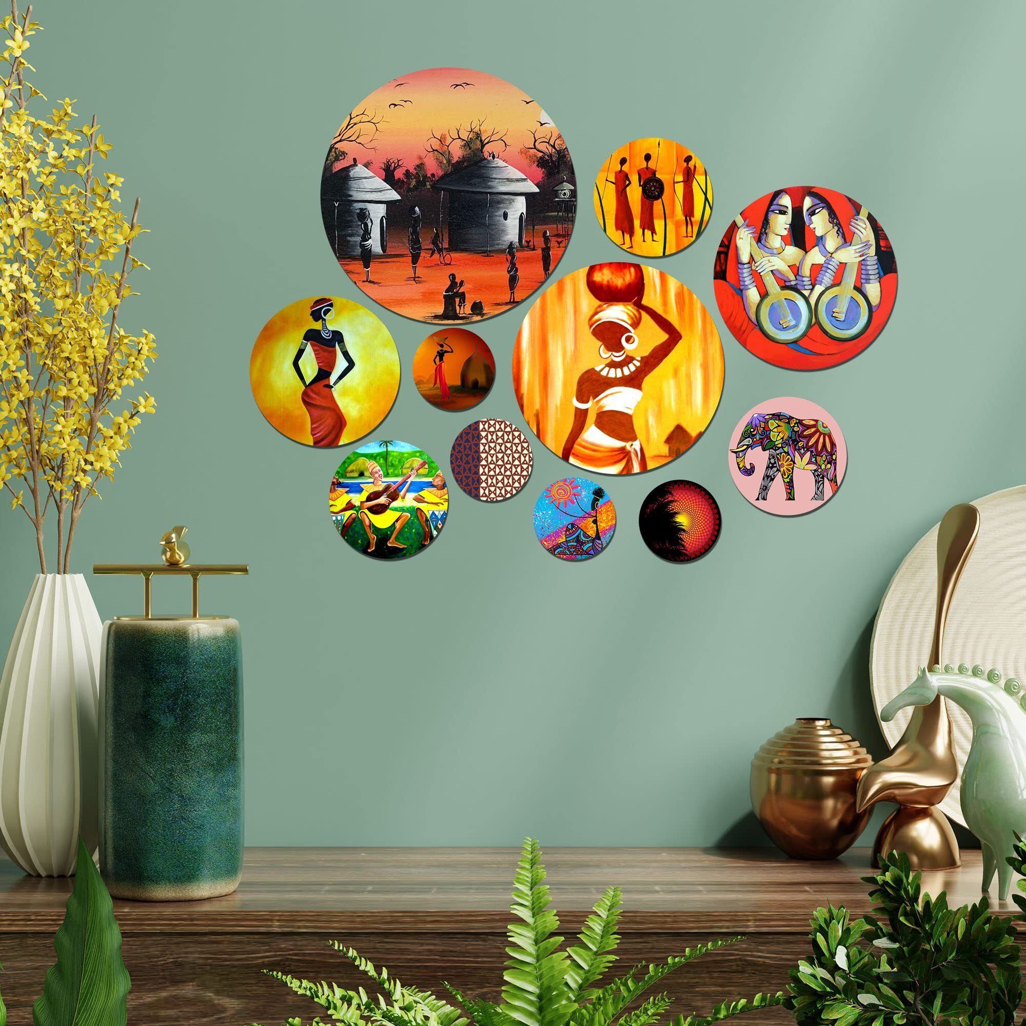 Artvibes Designer Mdf Wooden Wall Hanging Ornaments Decoration Item For Home | Office | Gift | Wall Art | Living Room | Bedroom | Wall Decorative Items (Wps_127N), Pack Of 11 Pieces