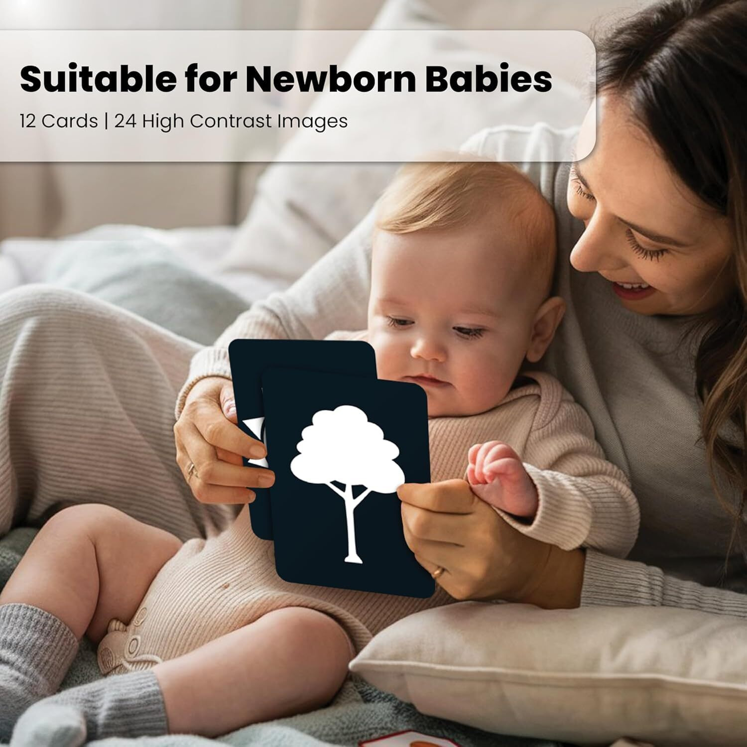 The Curious Bees - New Born High Contrast Visual_Perception Flash Cards For Infant Children - Black & White | 24 Objects | Age Group 0-1 Year | Visual Stimulation And Sensory Development For Infants
