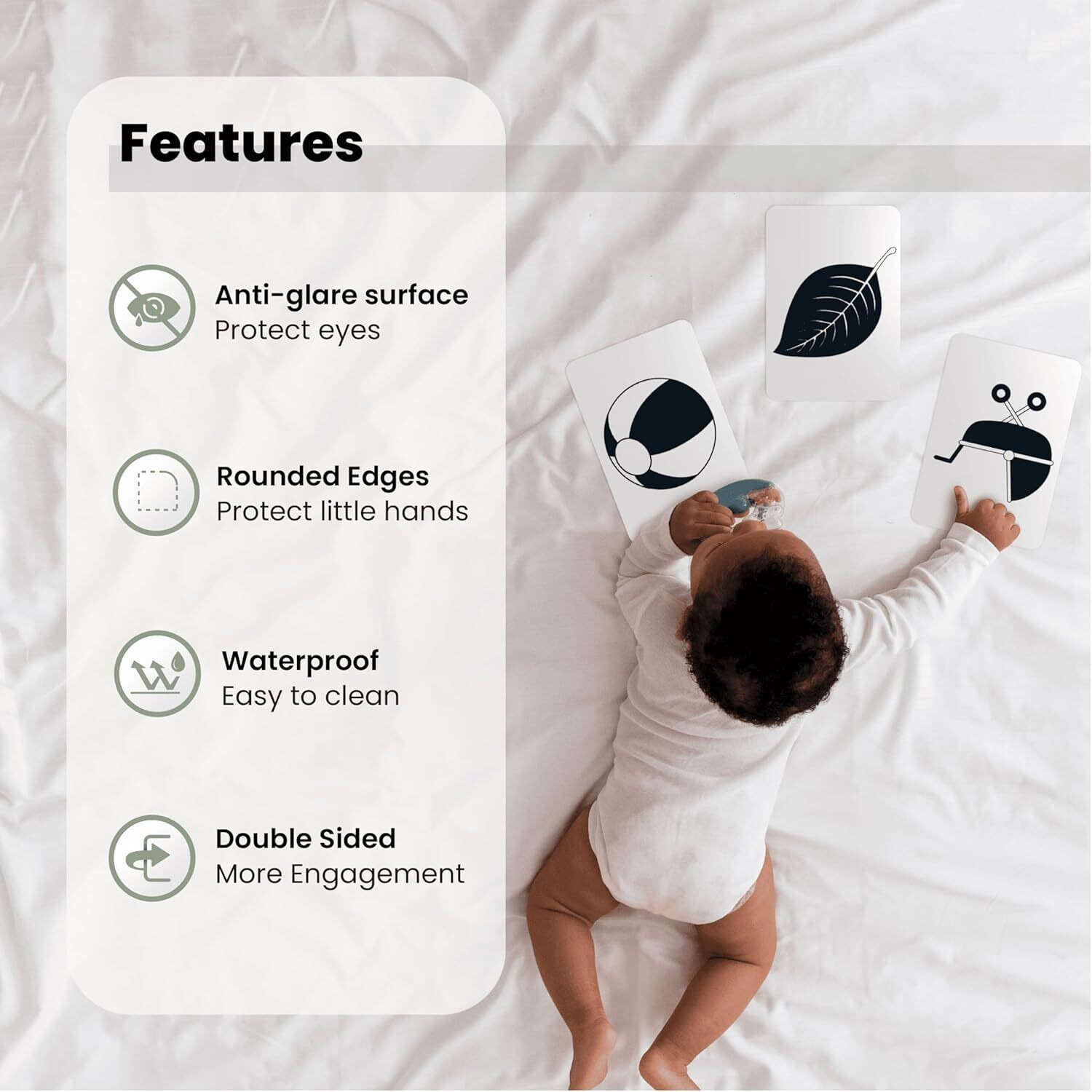 The Curious Bees - New Born High Contrast Visual_Perception Flash Cards For Infant Children - Black & White | 24 Objects | Age Group 0-1 Year | Visual Stimulation And Sensory Development For Infants