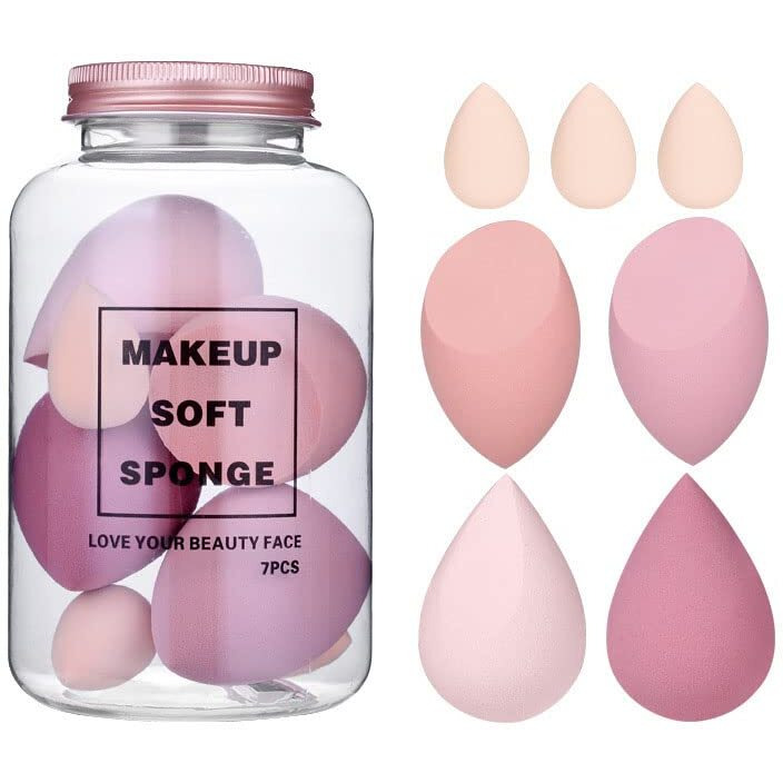 Macplus Makeup Sponge Set Beauty Blender With Egg Case, Soft Sponge For Liquid Foundation, Creams, And Powders Latex Free Wet And Dry Makeup (Multicolor 4 Big + 3 Mini -7 Pcs Set)