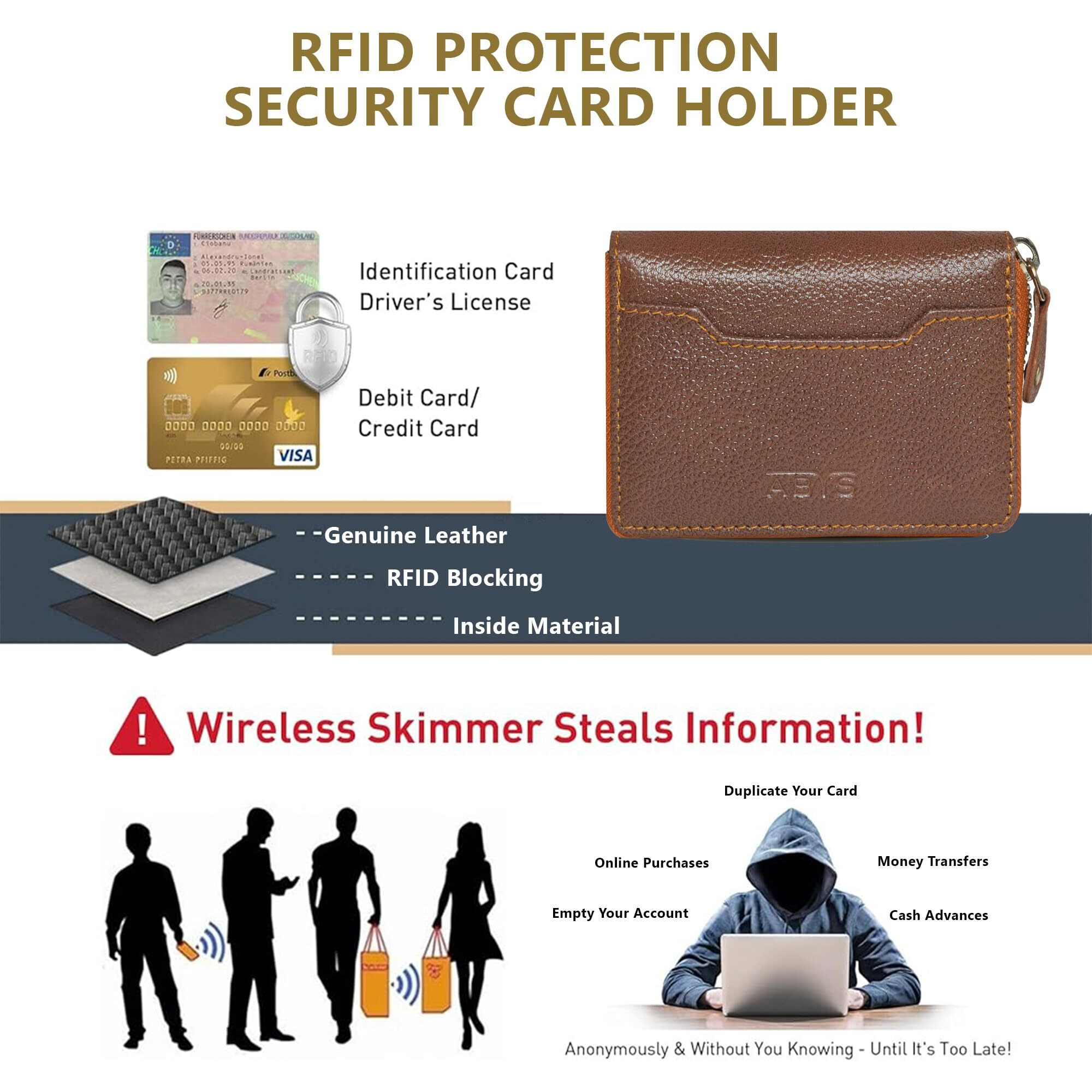 Abys Genuine Leather Rfid Protected Tan Card Wallet For Men And Women (In201Tn)