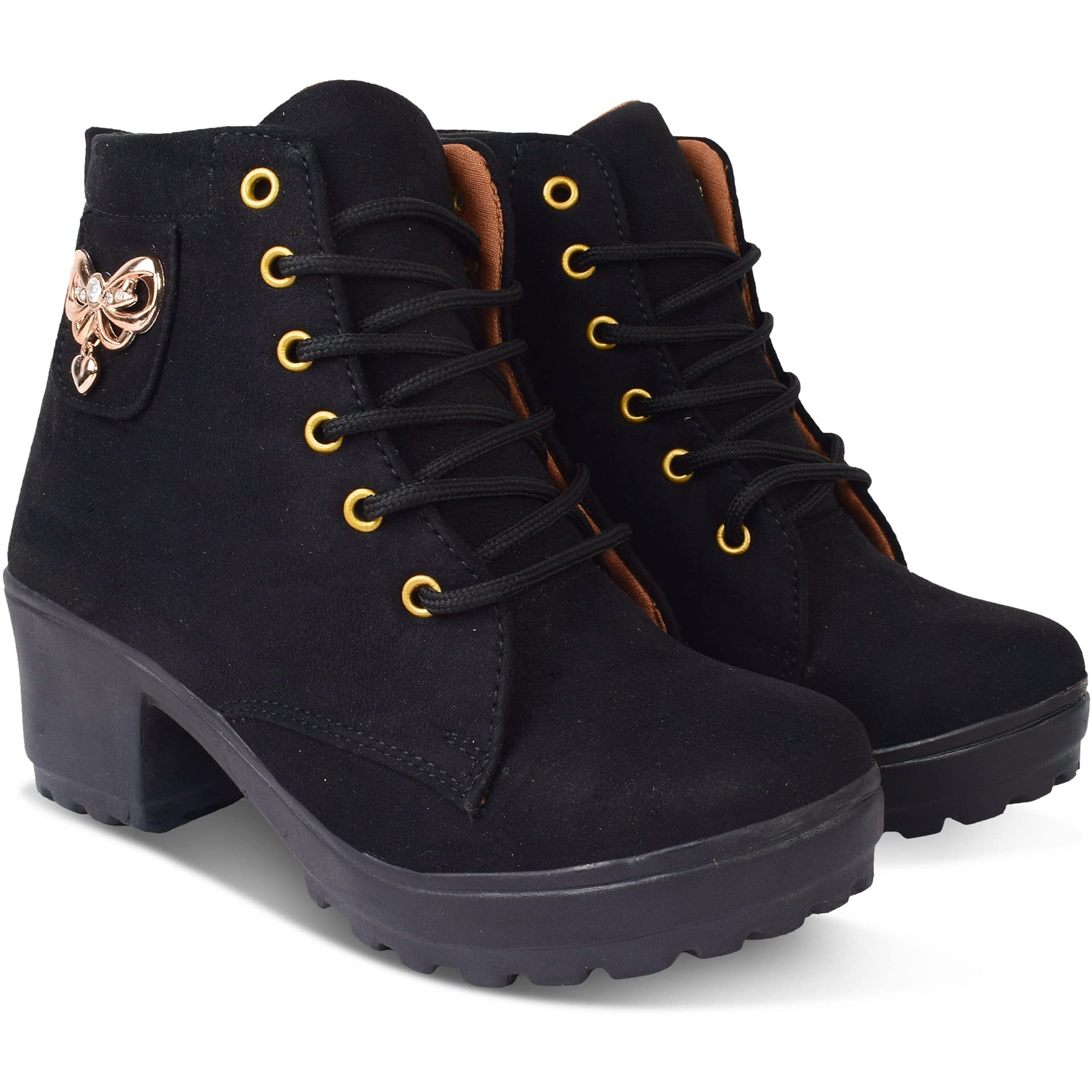 Krafter High Ankle Suede Boots For Women 4-Black-Uk-4