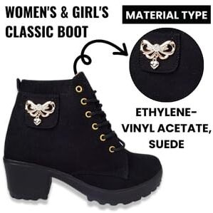 Krafter High Ankle Suede Boots For Women 4-Black-Uk-4