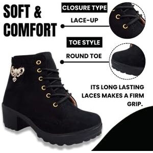 Krafter High Ankle Suede Boots For Women 4-Black-Uk-4