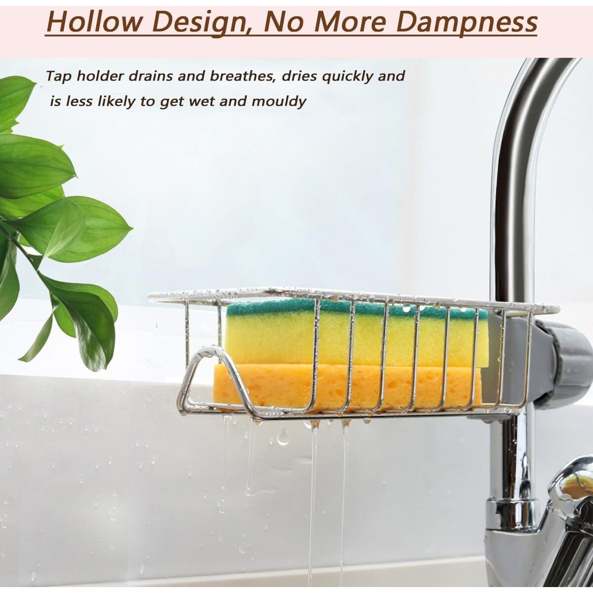 Puji Kitchen Sink Caddy Organizer Over Faucet Sponge Holder, Stainless Steel Heavy Duty Thickening Hanging Faucet Drain Rack For Scrubbers, Soap, Bathroom, Detachable No Suction Cup Or Magnet