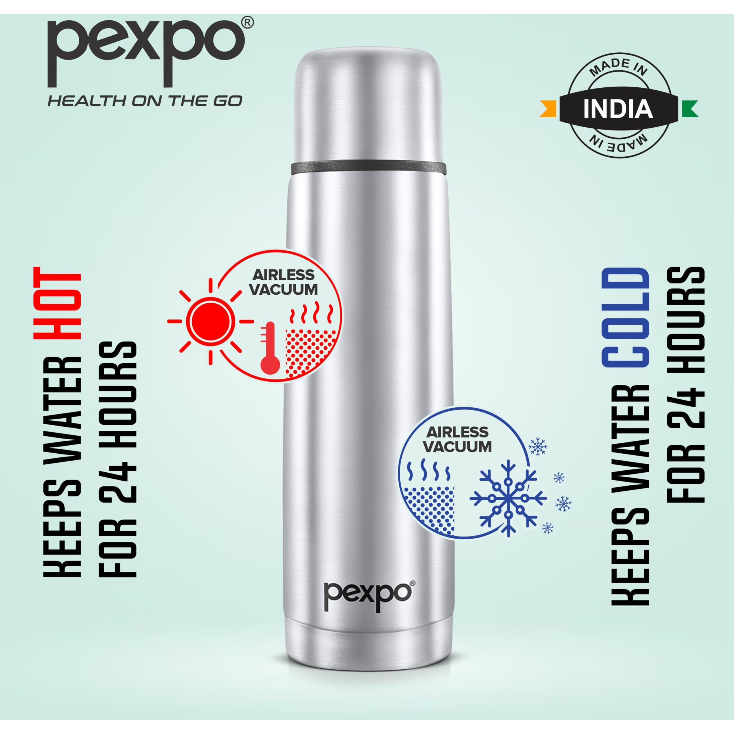 Pexpo Flamingo|Isi Certified|Vacuum Insulated Hot & Cold Stainless Steel Flask- 350Ml Silver |Steel Bottle|Thermoflask|Leak Proof|Travelling|School & Trekking|Office|Men, Women & Kids