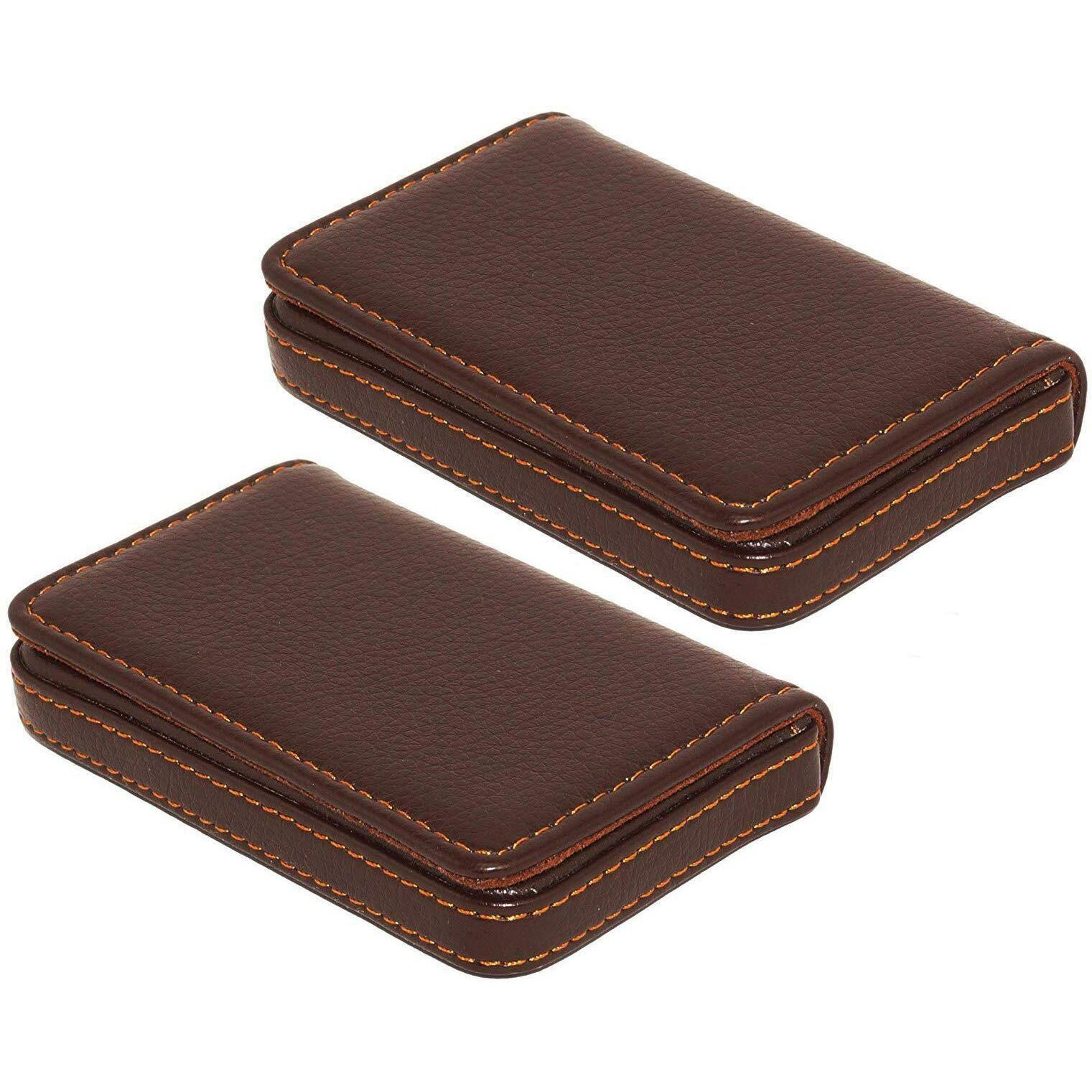 Dahsha 2 Pack Pocket Sized Stitched Pu Leather Credit Card Holder Visiting Business Card Case Wallet For Men & Women (10 X 6 X 1.6 Cm, Coffee Brown)