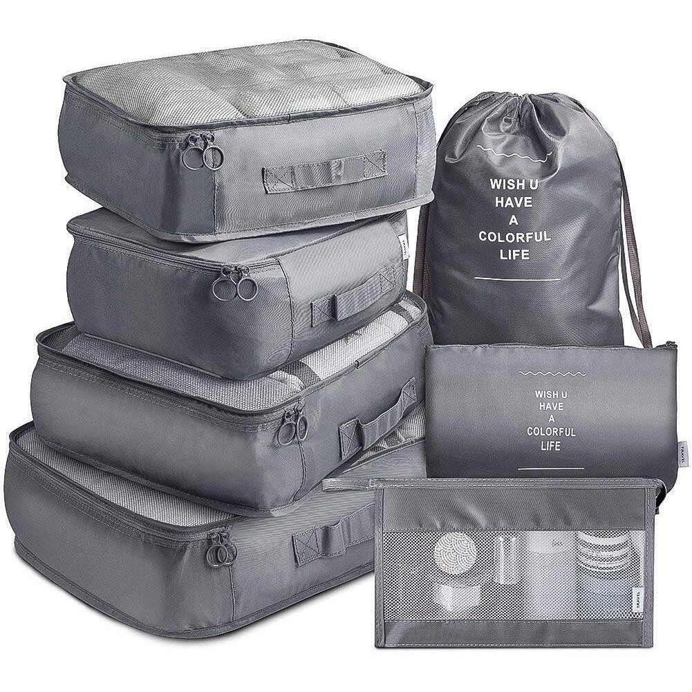 House Of Quirk 7Pcs Set Travel Organizer Packing Cubes Lightweight Travel Luggage Organizers With Laundry Bag Or Toiletry Bag (Grey, Fabric), 12 Cm,30Cm