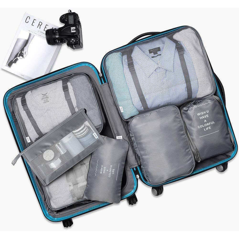 House Of Quirk 7Pcs Set Travel Organizer Packing Cubes Lightweight Travel Luggage Organizers With Laundry Bag Or Toiletry Bag (Grey, Fabric), 12 Cm,30Cm