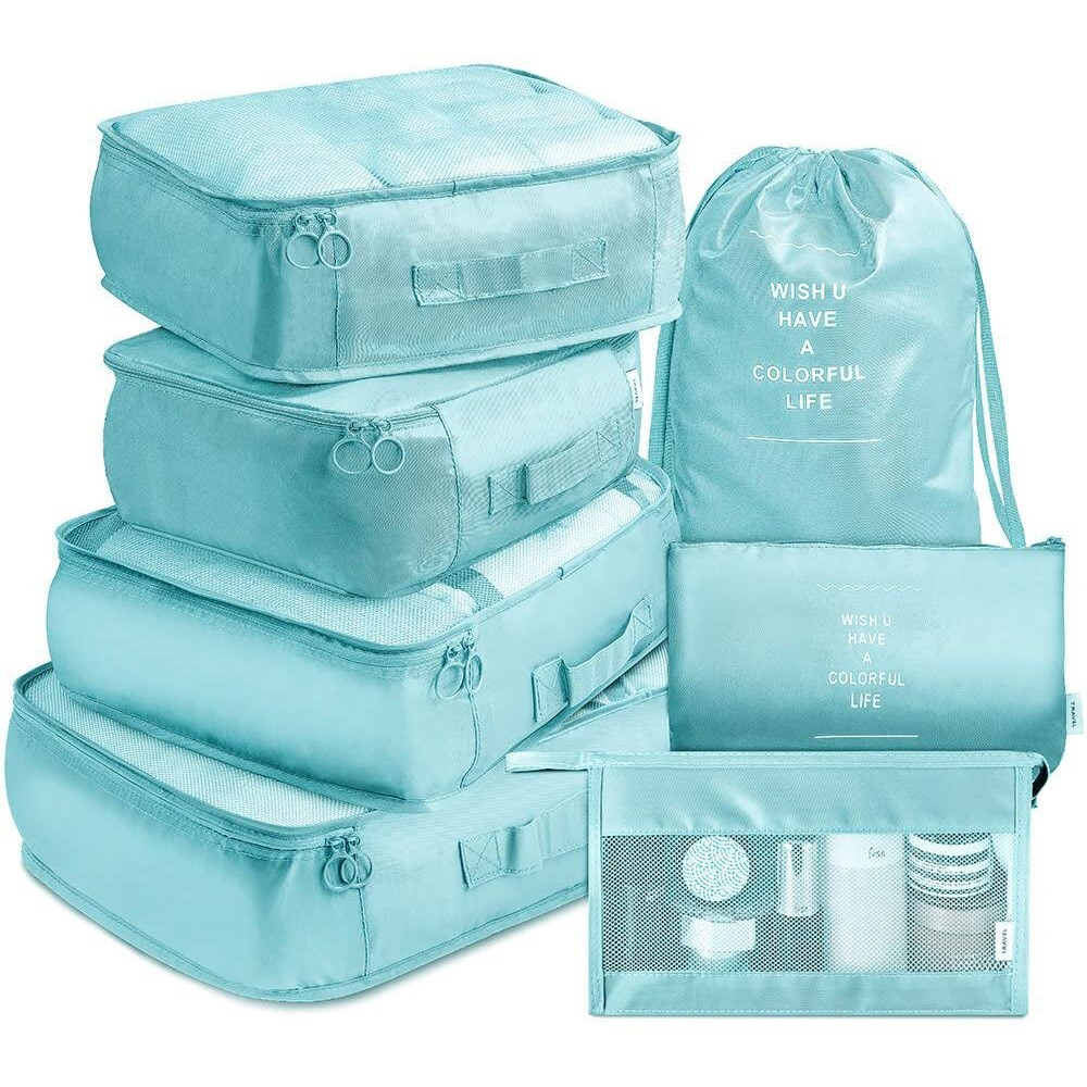 House Of Quirk 7Pcs Set Travel Organizer Packing Cubes Lightweight Travel Luggage Organizers With Laundry Bag Or Toiletry Bag (Light Blue, Fabric), 30 Centimeters, 12 Centimeters