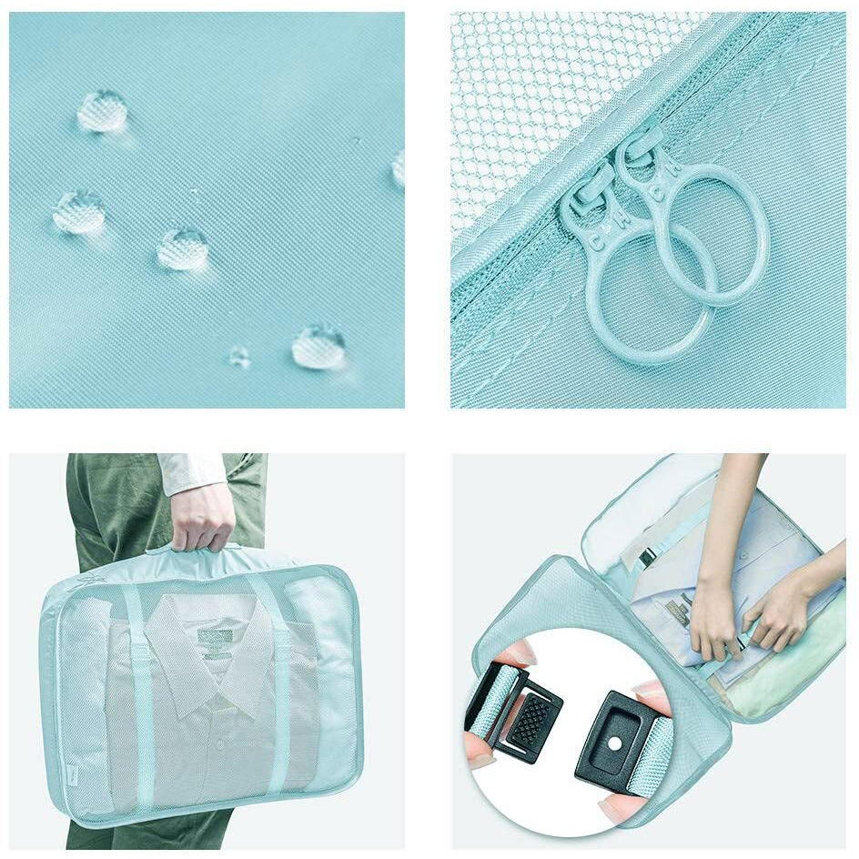 House Of Quirk 7Pcs Set Travel Organizer Packing Cubes Lightweight Travel Luggage Organizers With Laundry Bag Or Toiletry Bag (Light Blue, Fabric), 30 Centimeters, 12 Centimeters