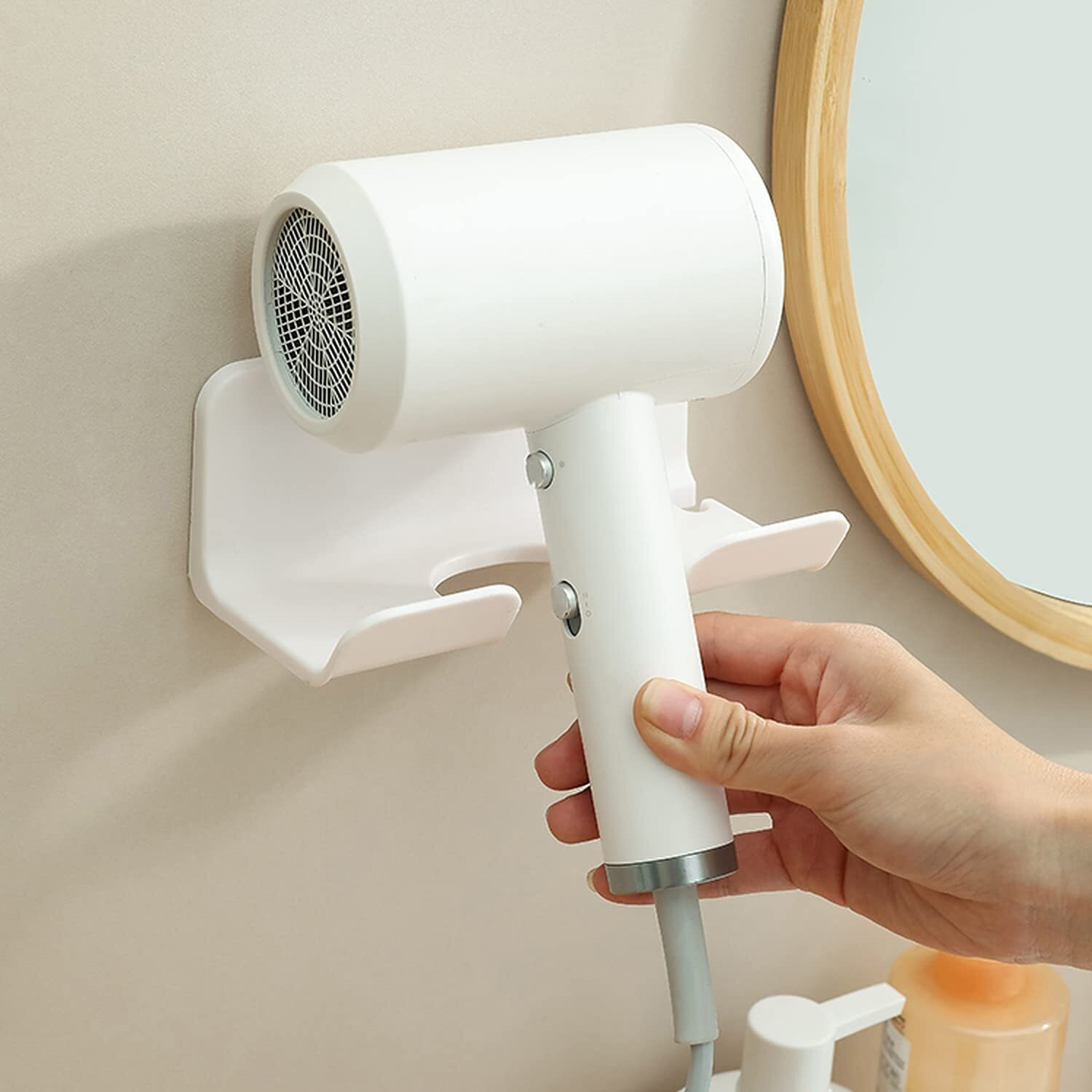 Wolpin Plastic Hair Dryer Holder For Bathroom Wall Mounted Storage Hair Blow Dryer Stand Organiser Self Adhesive, White