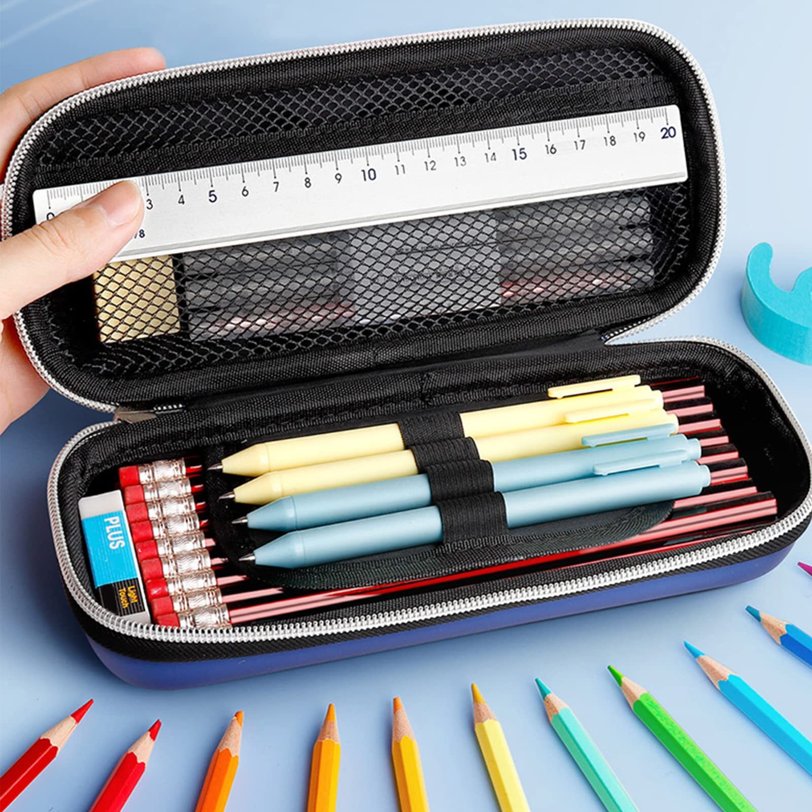 Wolpin Ethylene Vinyl Acetate (Eva) 1Pc 3D Pencil Case, Large Capacity Pencil Pouch Bag For Boys & Girls Students With Zip Closure Portable Stationery Bag Organizer Eva, Space Blue