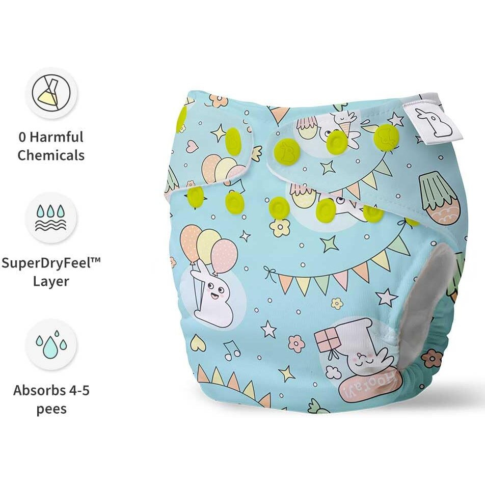 Superbottoms Uno Freesize Cloth Diaper For Babies 3M To 3Y | Washable & Reusable Cloth Diaper | Comes With Cloth Diaper Inserts | 1 Organic Cotton Soaker + 1 Booster | Hunny Bummy