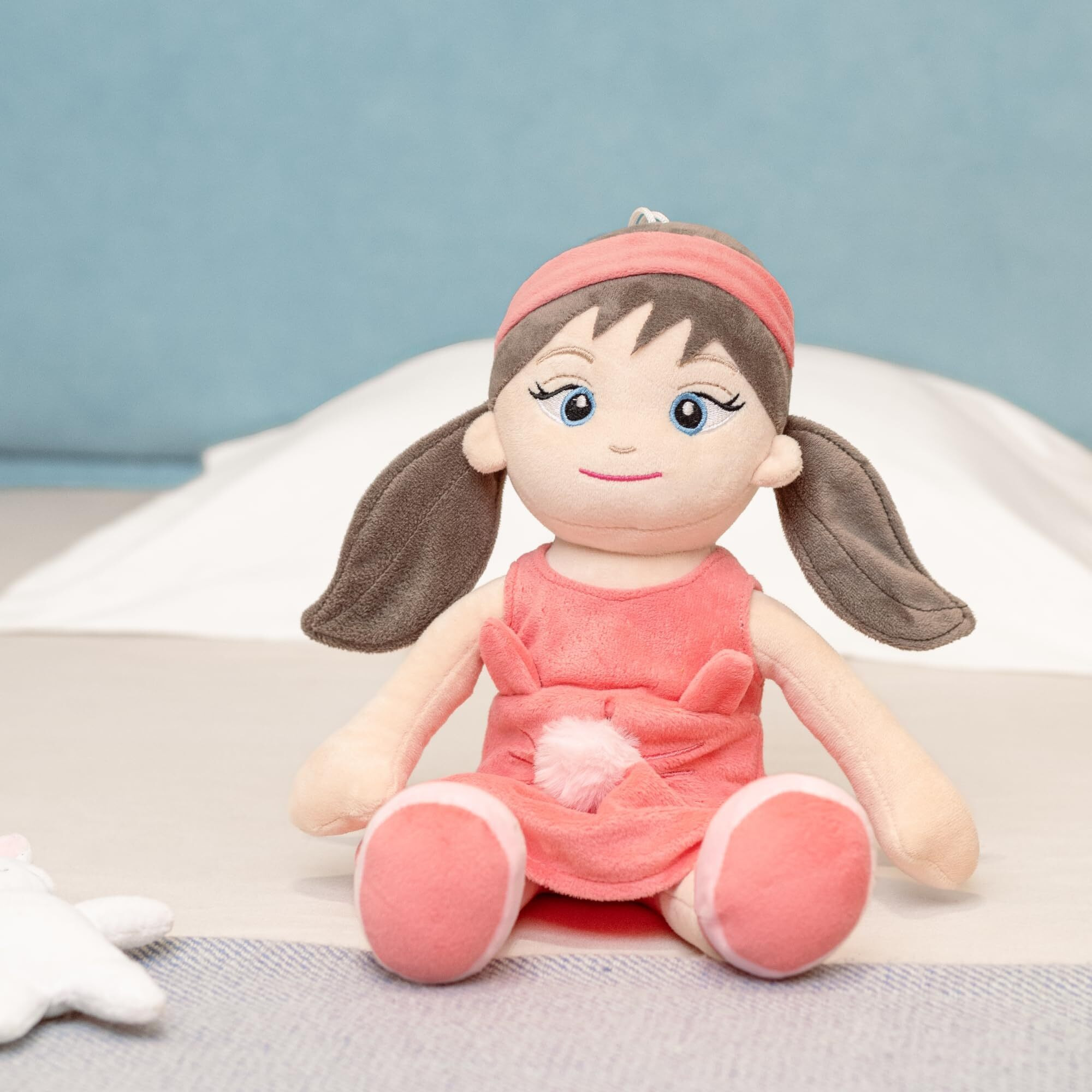 Mirada Cute Coral Huggable Pompom Girl Gudiya/Doll Soft Toy For Baby Girls/Kids | Stuffed Plush | Ideal For Birthdays & Special Occasions - 38Cm