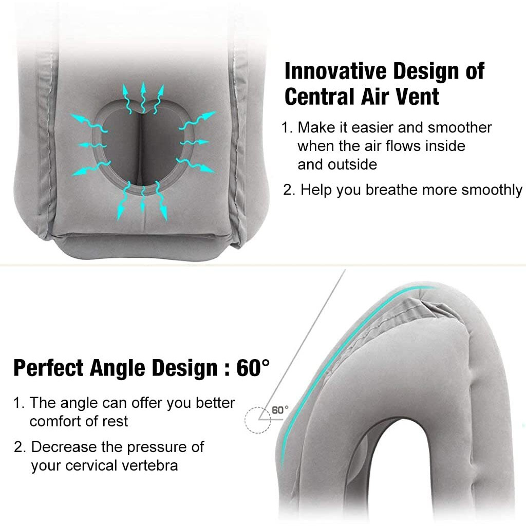 Palay Inflatable Travel Pillow, Inflatable Neck Air Pillow For Sleeping, Support Head, Chin, Neck And Lumbar, Avoid Neck & Shoulder Pain, Comfortable For Airplane, Car, Polyvinyl Chloride, Grey